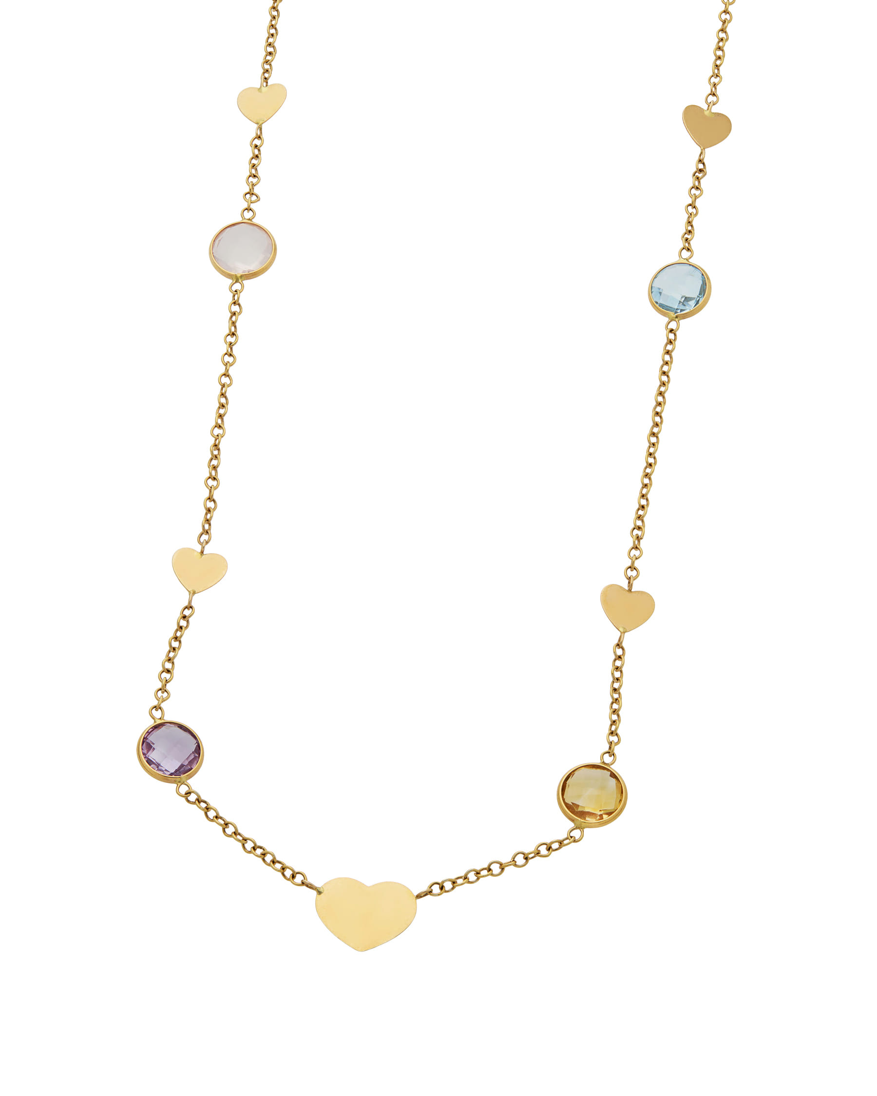 Collana in oro giallo con cuori e pietre colorate-1