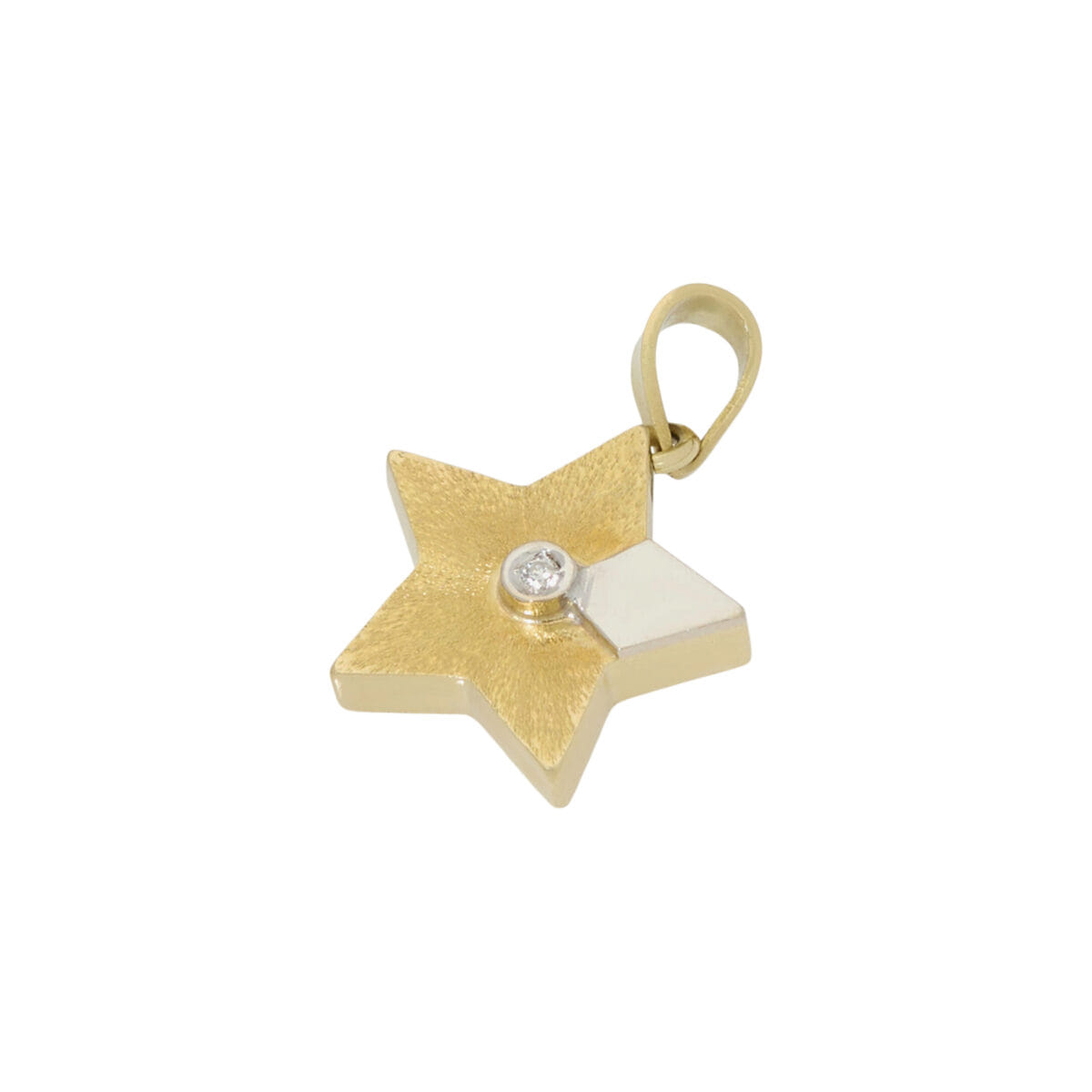 Ciondolo stella oro giallo satinato e oro bianco lucido con diamante-1