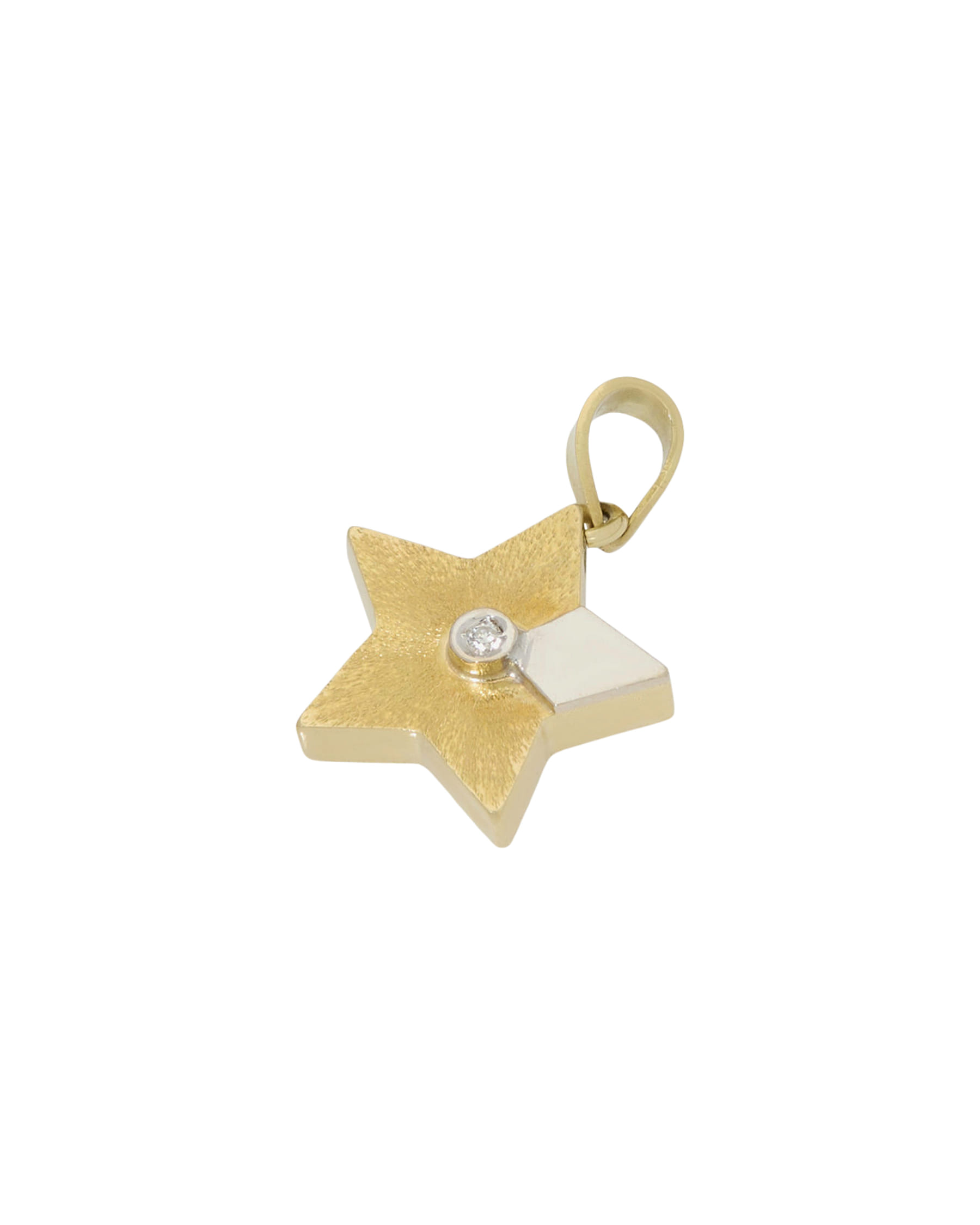 Ciondolo stella oro giallo satinato e oro bianco lucido con diamante-1