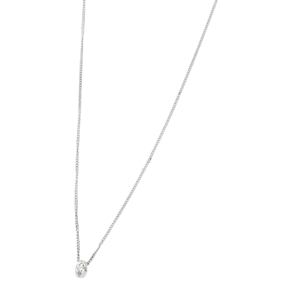 Catenina punto luce in oro bianco con castone a goccia e diamante round-1