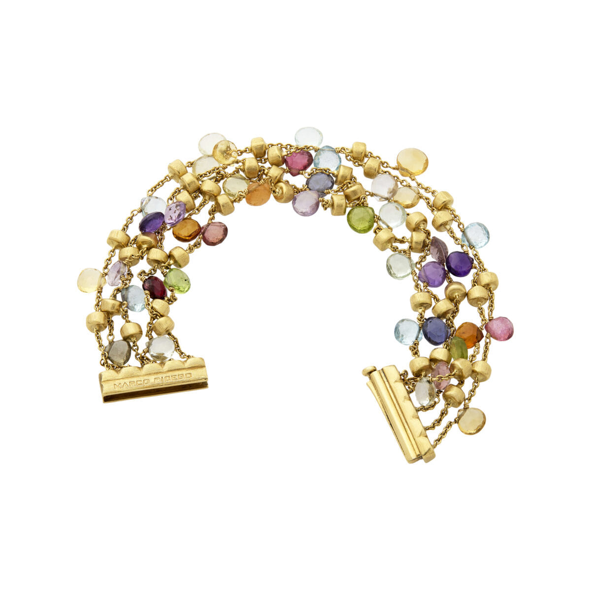 Bracciale marco bicego paradise in oro giallo a 5 filli con gemme colorate-1