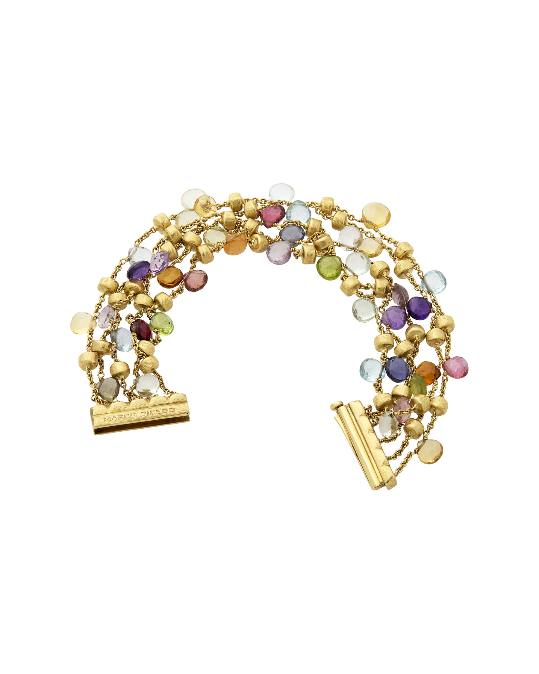 Bracciale marco bicego paradise in oro giallo a 5 filli con gemme colorate-1