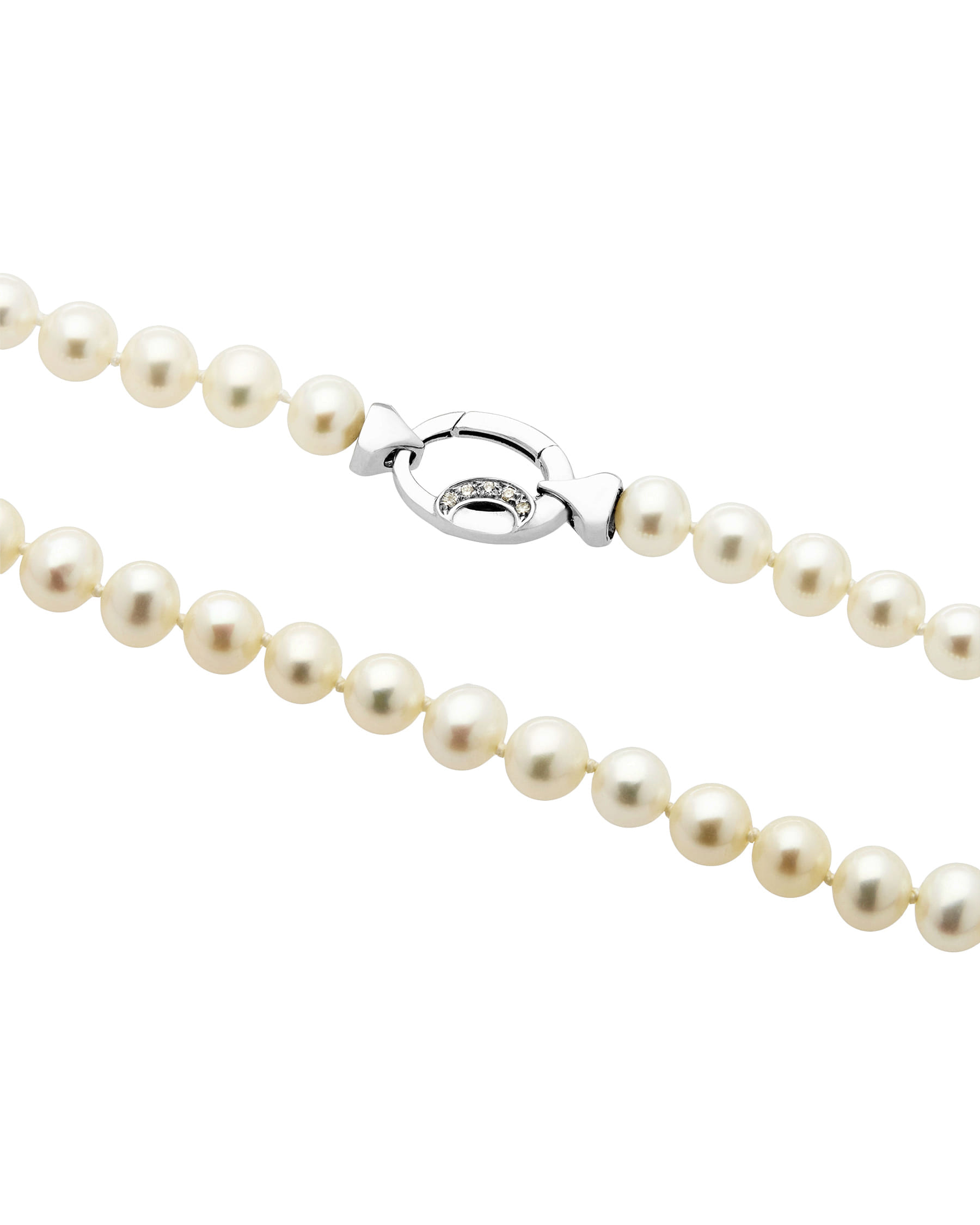 Collana di perle 6 mm con chiusura in oro bianco e diamanti-2