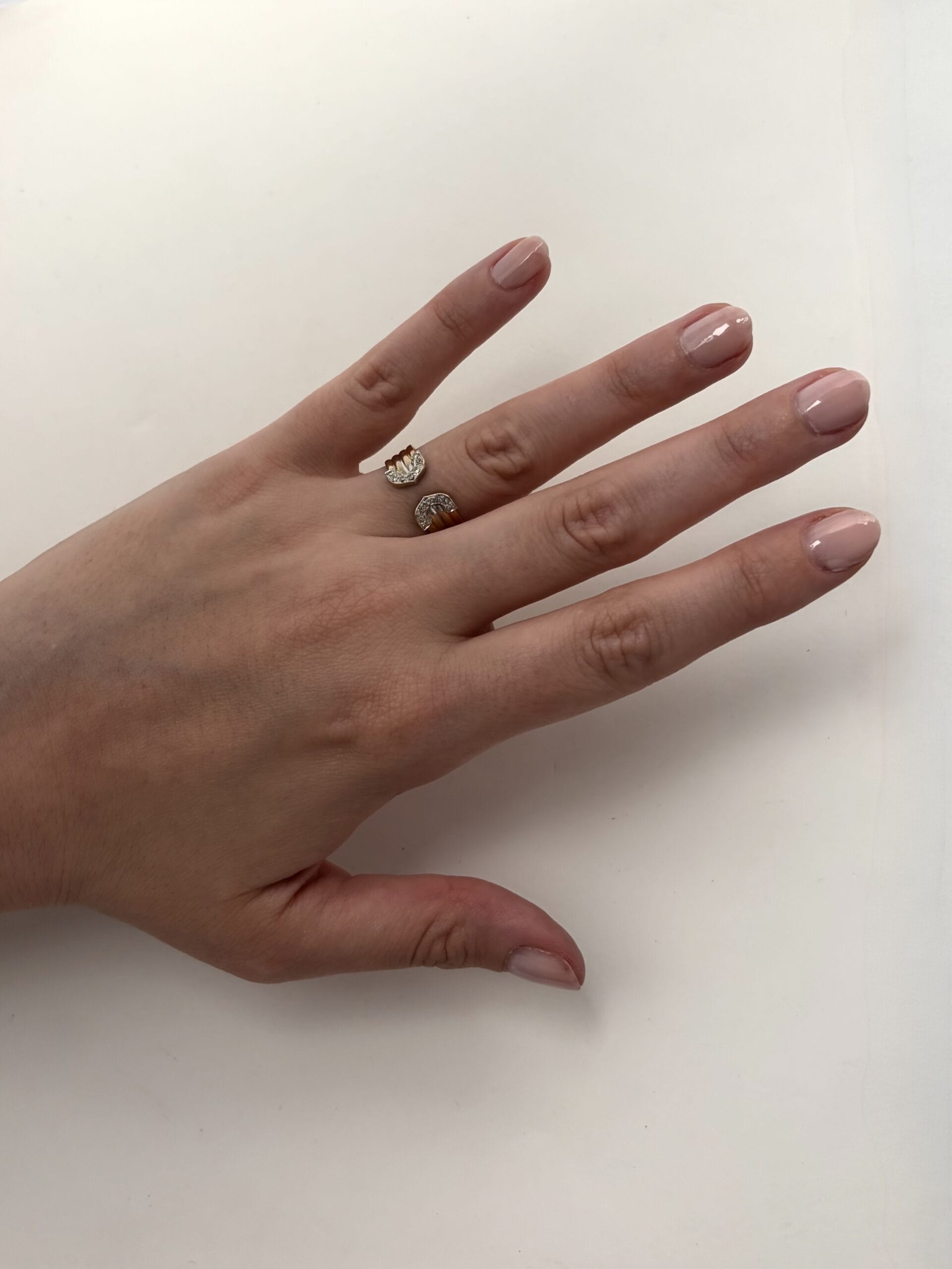 Anello fascia doppia c 3 ori con diamanti-4