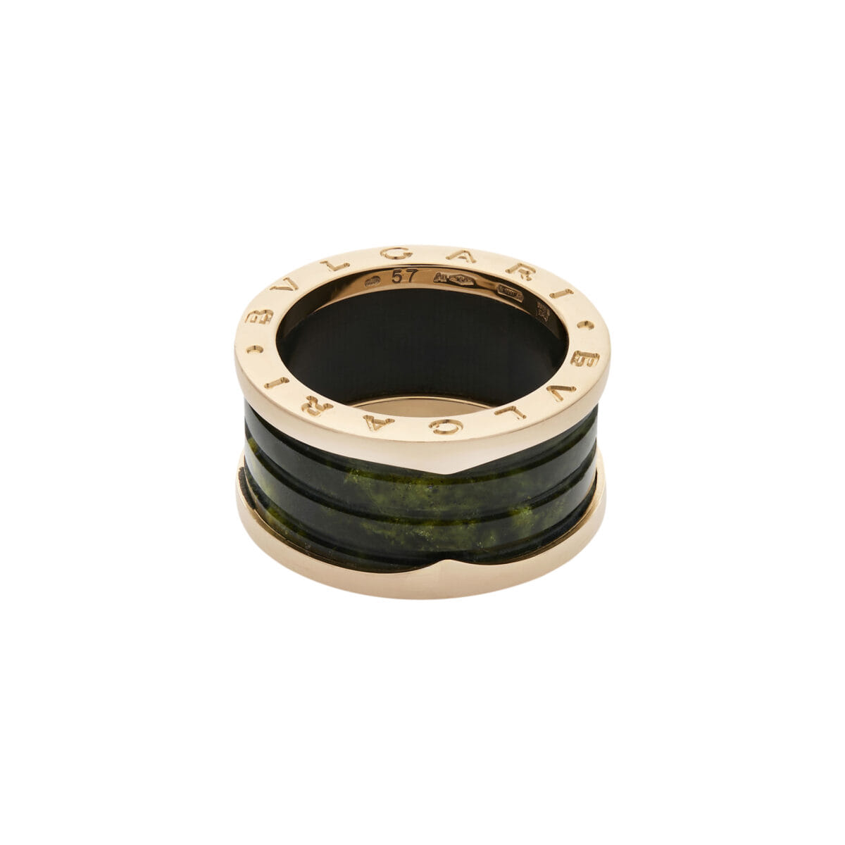 Anello bulgari b.zero1 4 fasce in oro rosa e marmo verde-1
