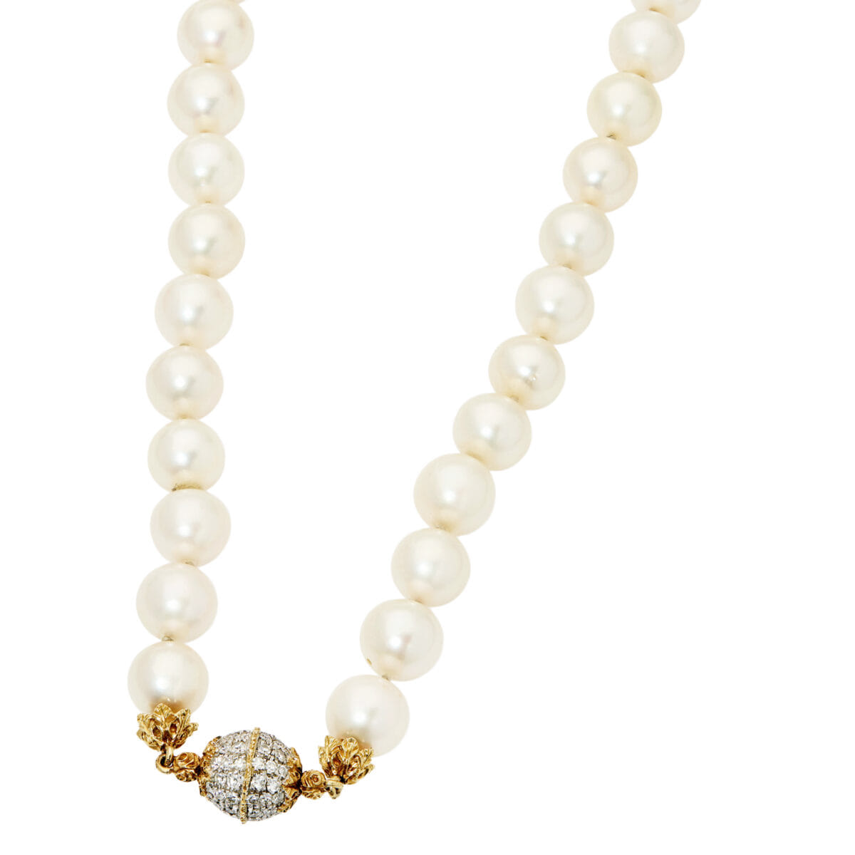 Collana di perle buccellati con chiusura in oro giallo e bianco con diamanti-1