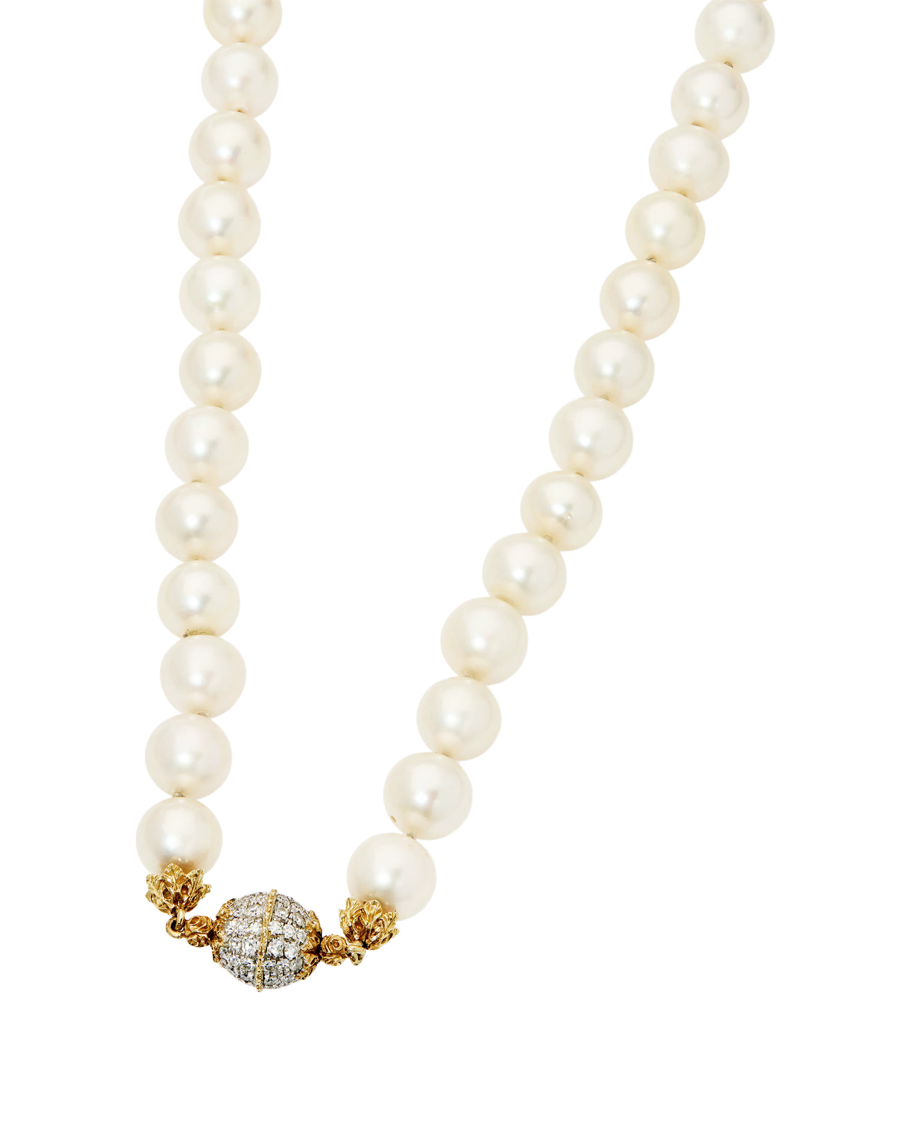 Collana di perle buccellati con chiusura in oro giallo e bianco con diamanti-1