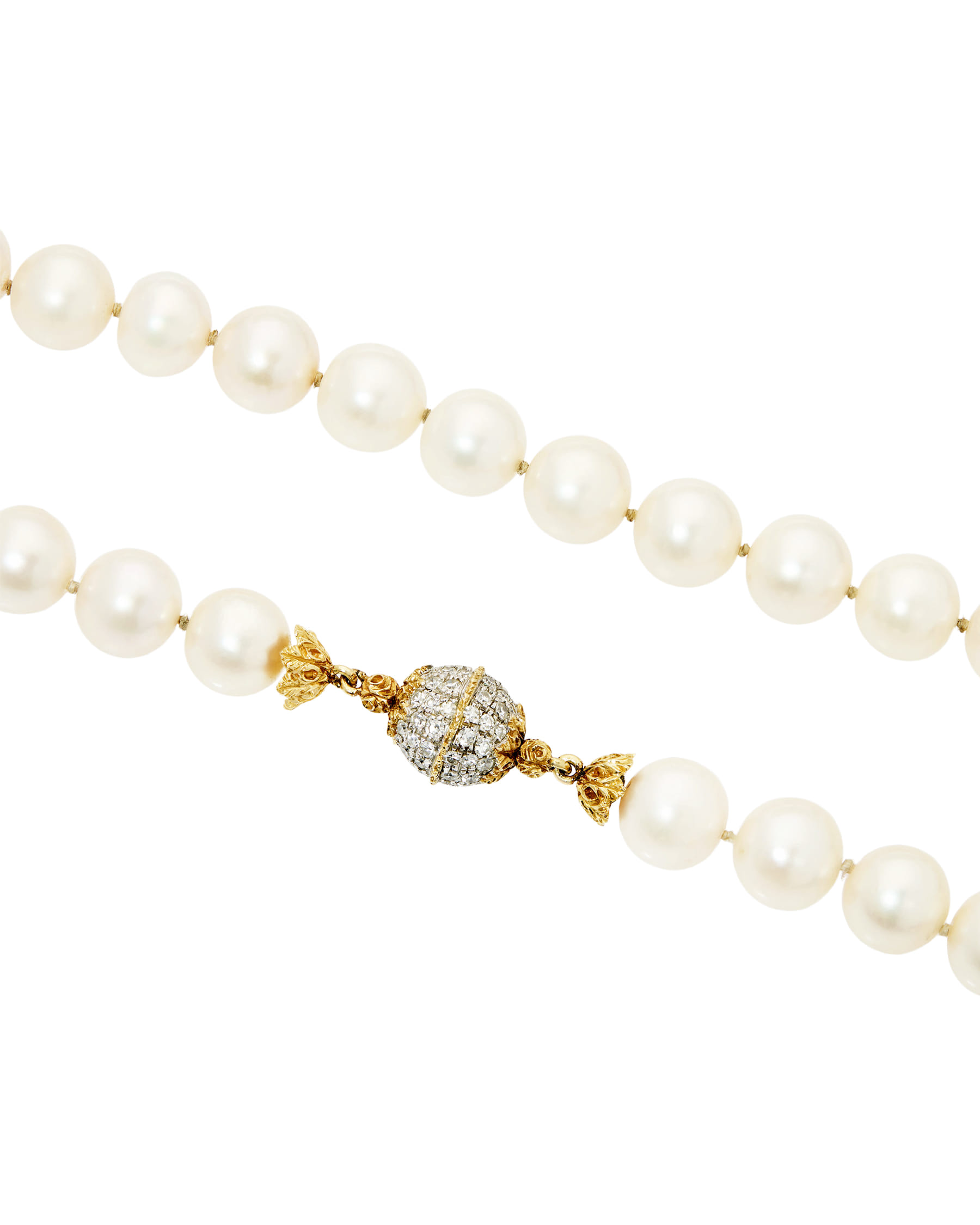 Collana di perle buccellati con chiusura in oro giallo e bianco con diamanti-2