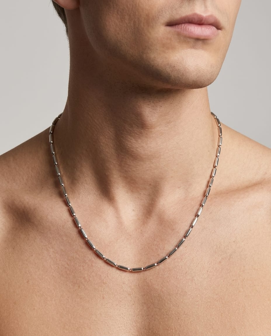 Collana in oro bianco maglia chicchi di riso-3