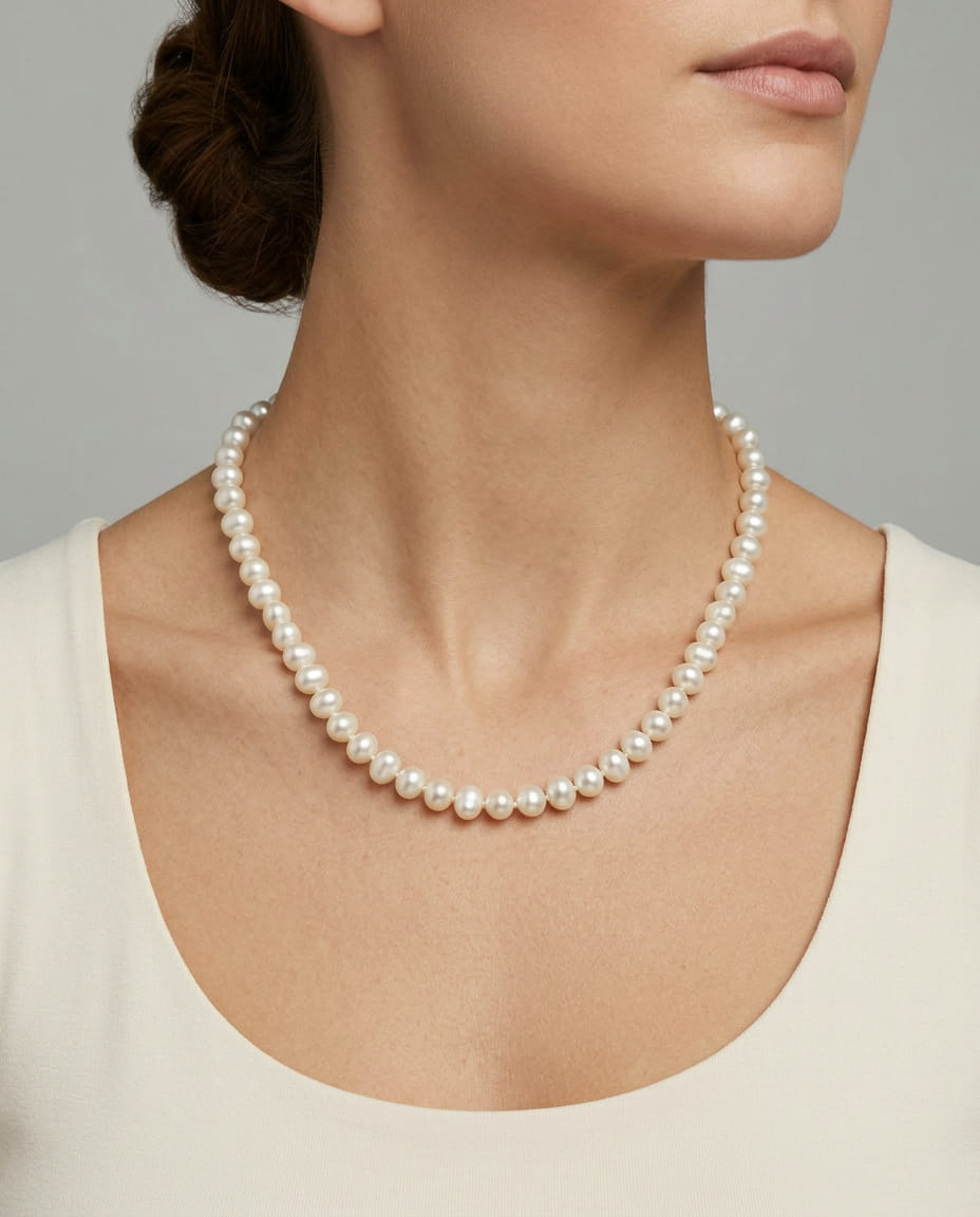 Collana di perle 6 mm con chiusura in oro bianco e diamanti-4