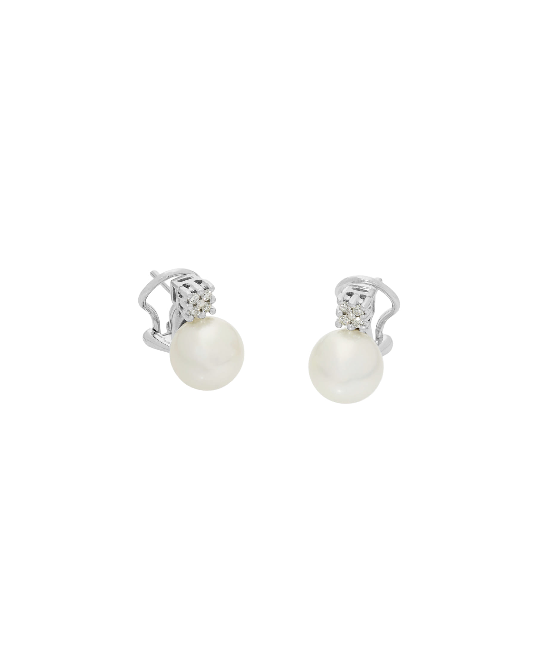 Orecchini in oro bianco con pavé di diamanti e perle 9,7 mm-1