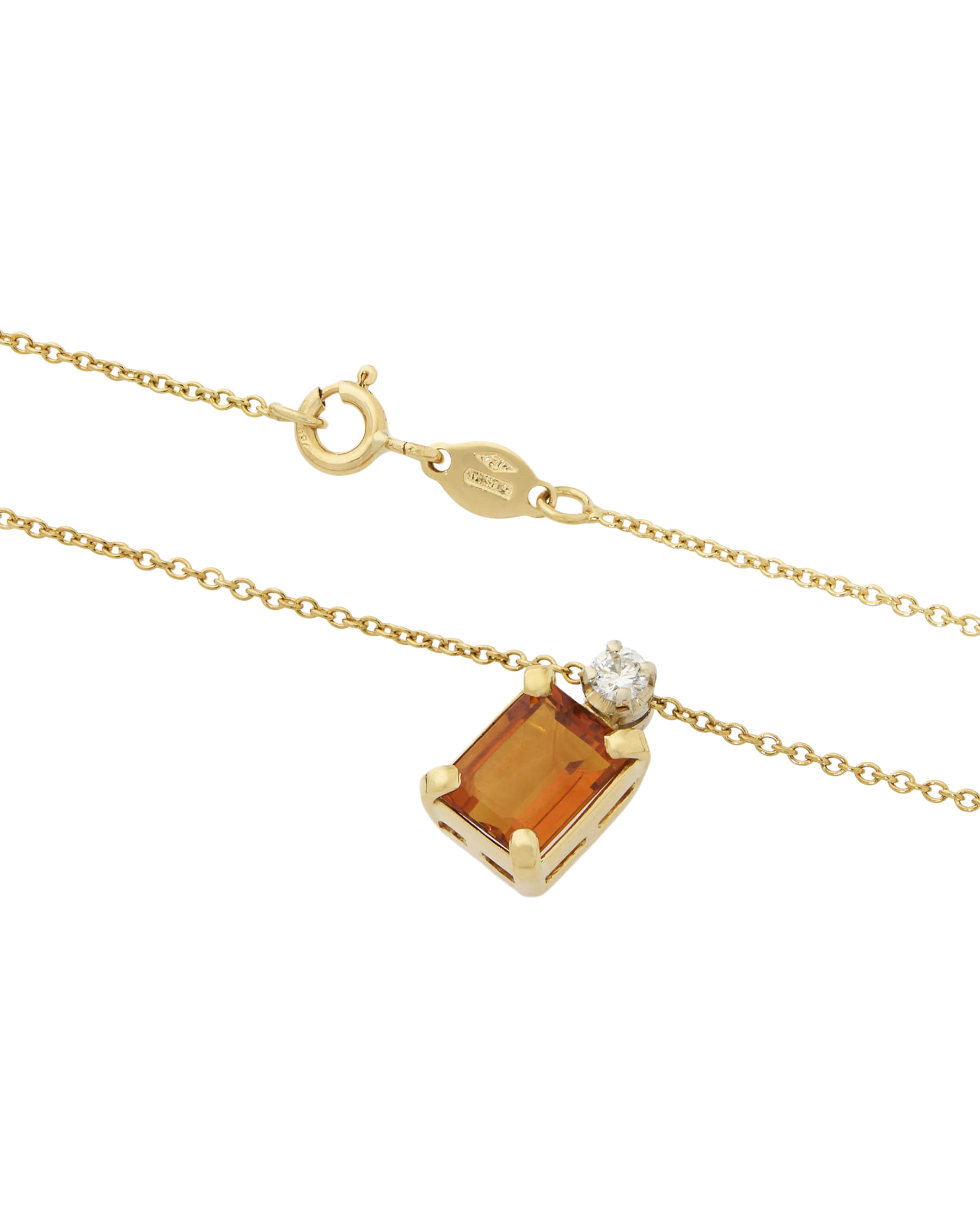 Catenina in oro giallo e ciondolo con quarzo citrino e diamante-2