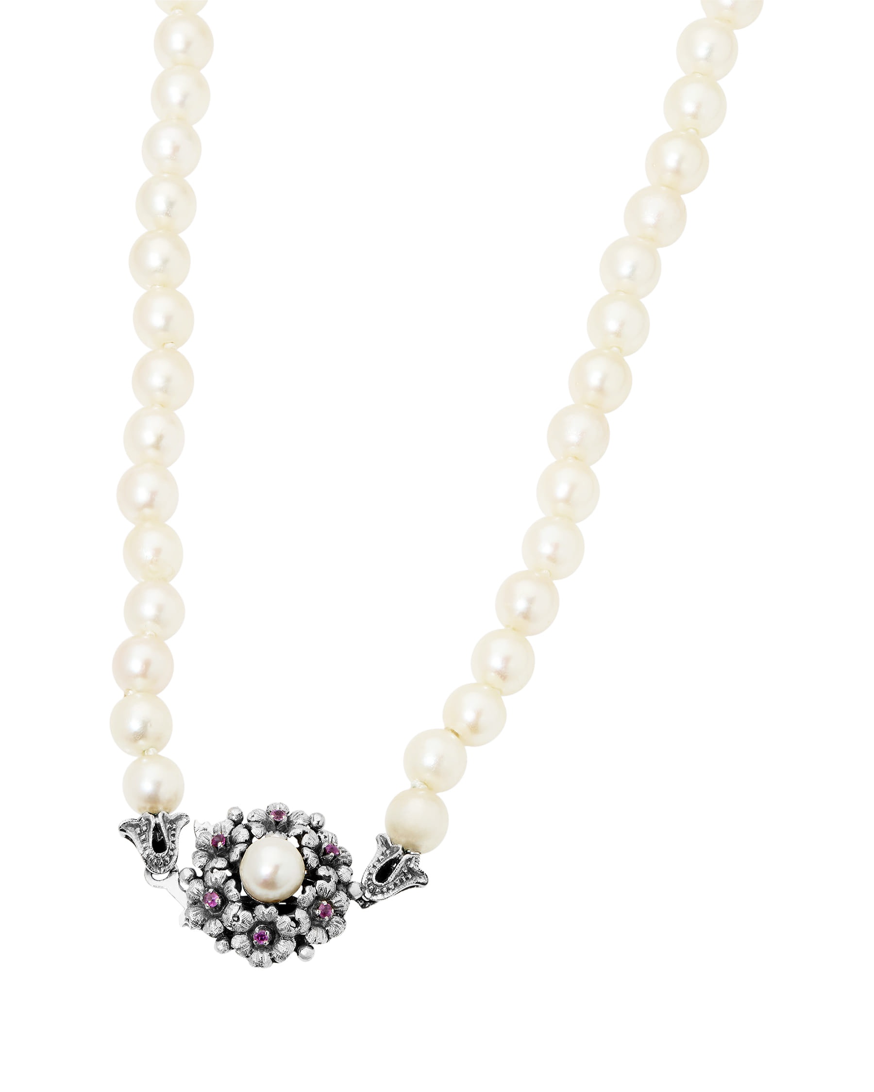 Collana di perle degradè e chiusura in oro bianco con rubini-1