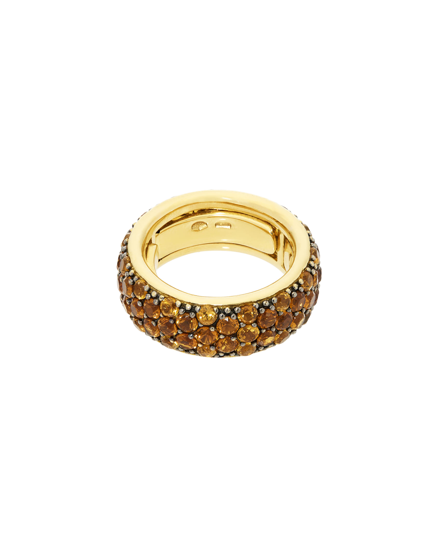 Anello fascia in oro giallo e nero con pavé di quarzi citrini-2