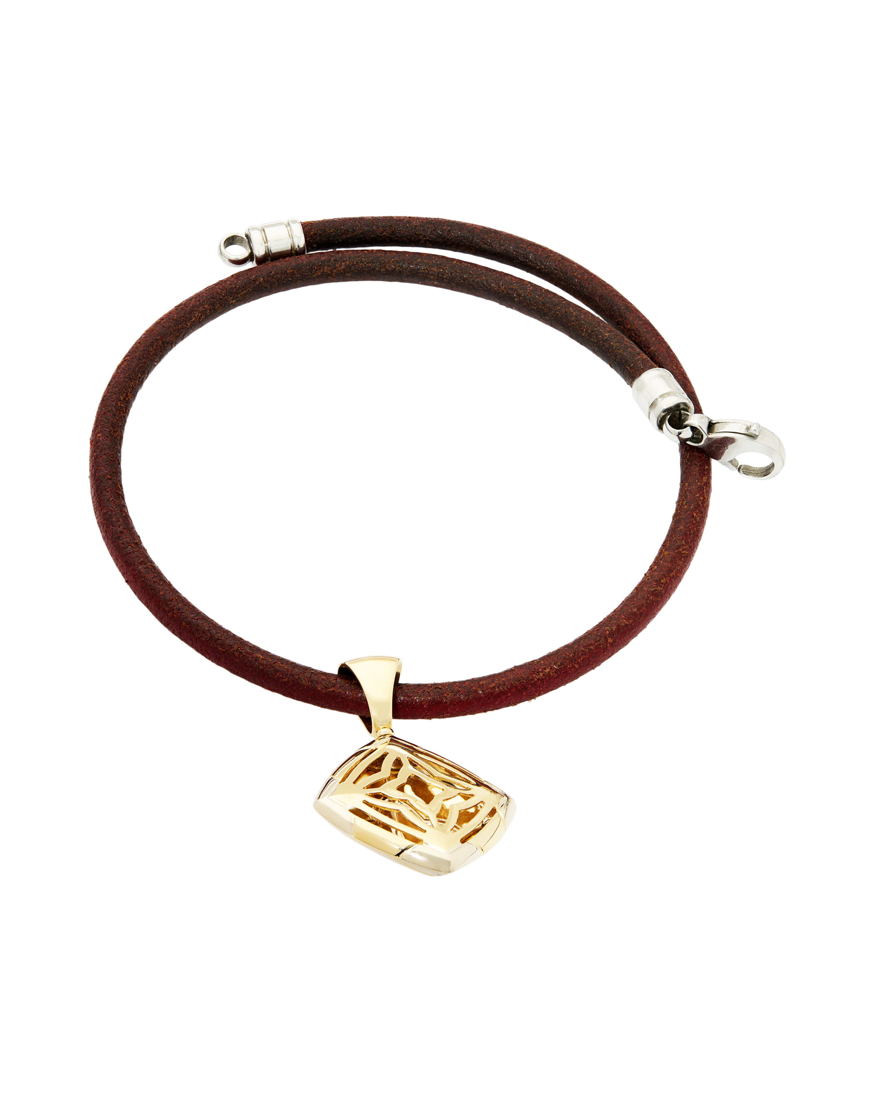 Collana bulgari piramide con cordino in caucciù e ciondolo in oro giallo e bianco-2