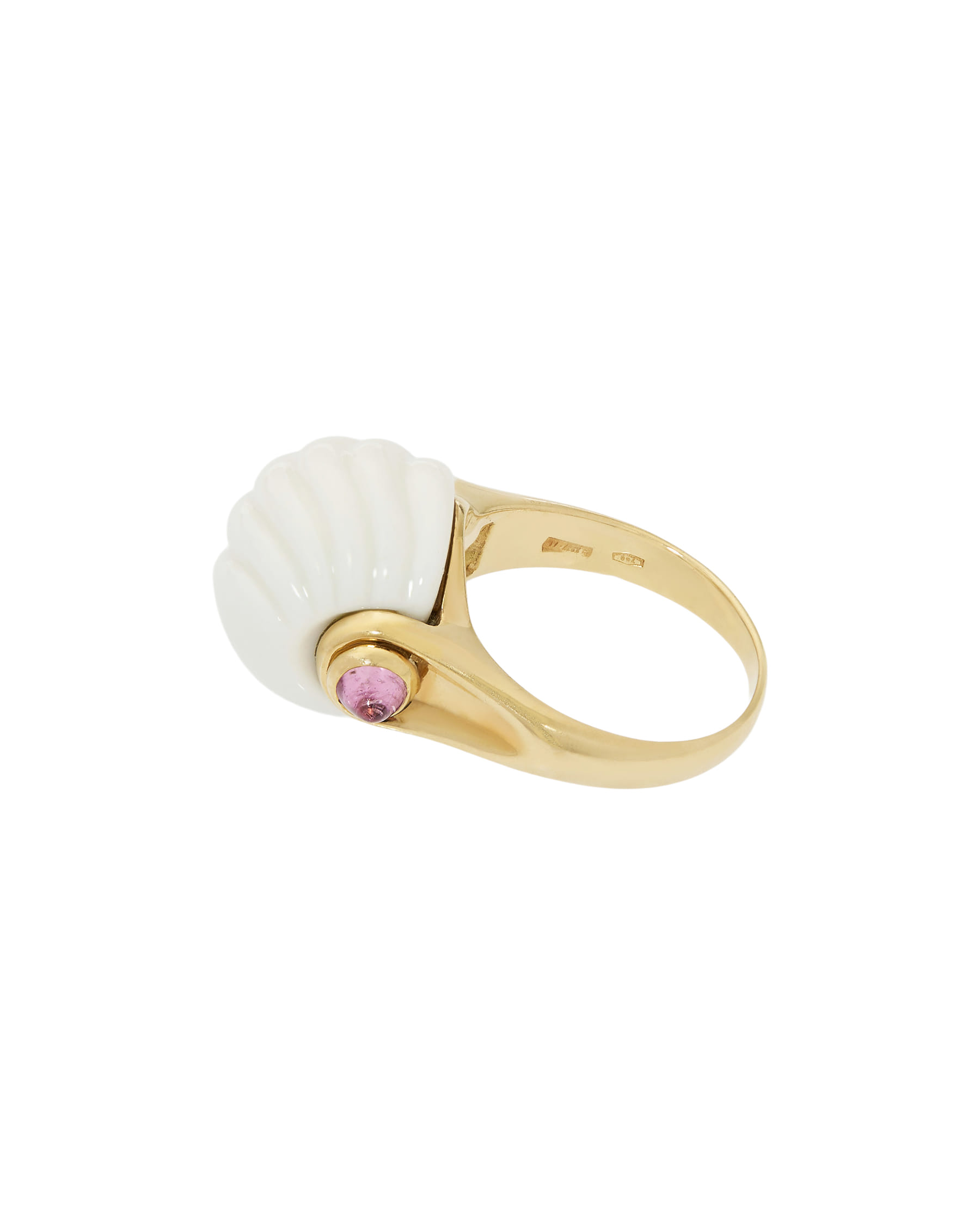 Anello bulgari chandra in oro giallo con porcellana bianca e tormaline-2