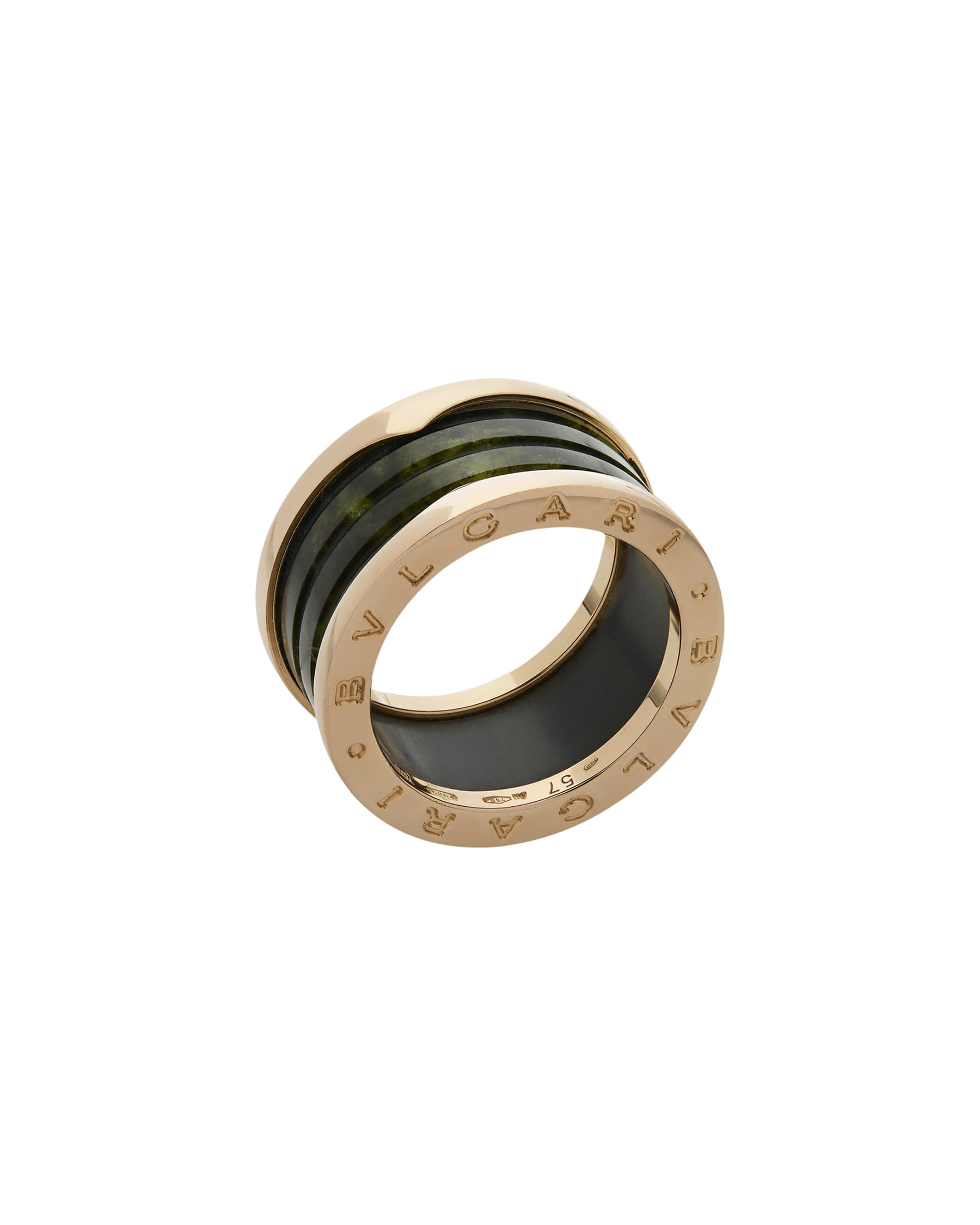 Anello bulgari b.zero1 4 fasce in oro rosa e marmo verde-2