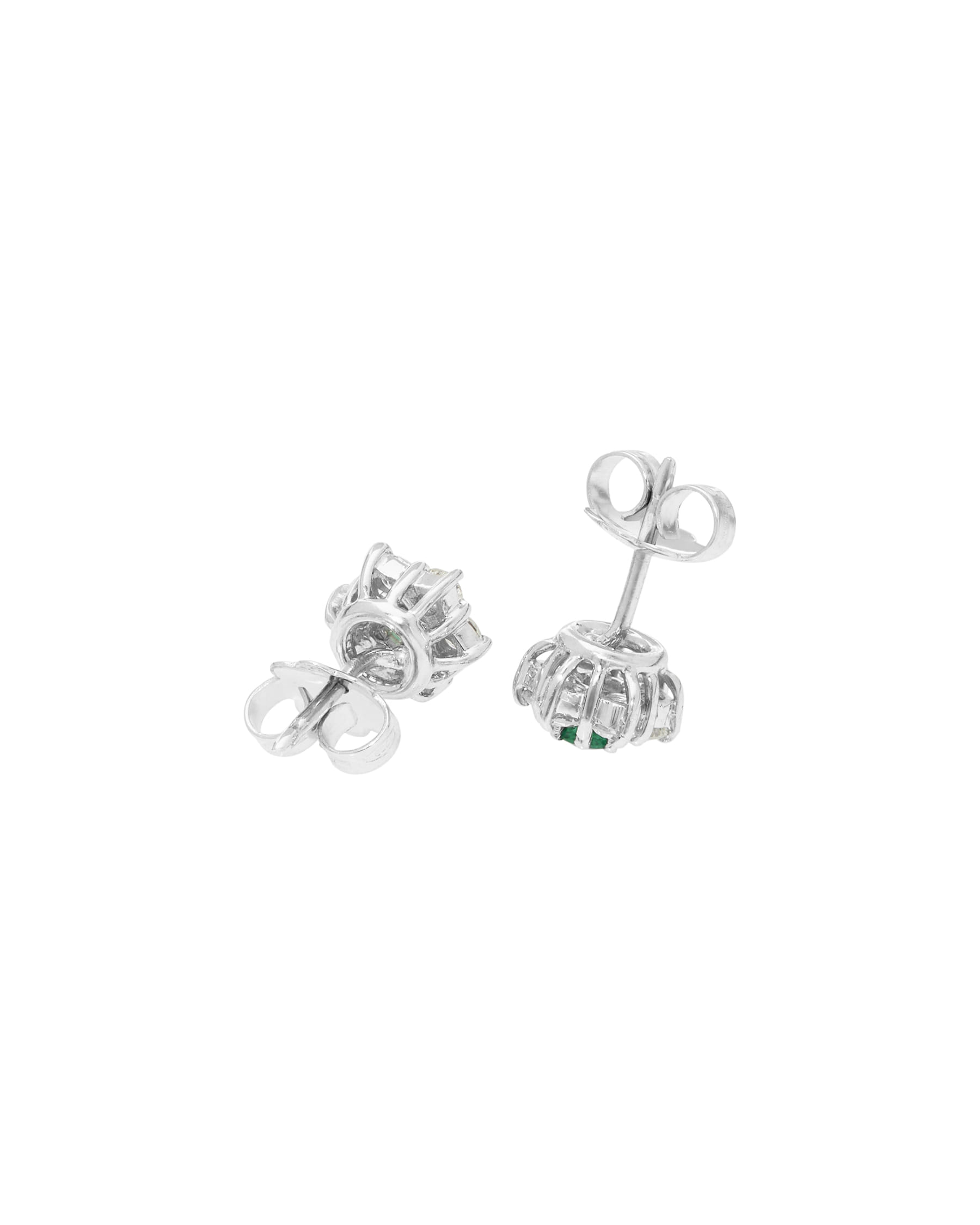 Orecchini in oro bianco a fiore con smeraldi e diamanti-2
