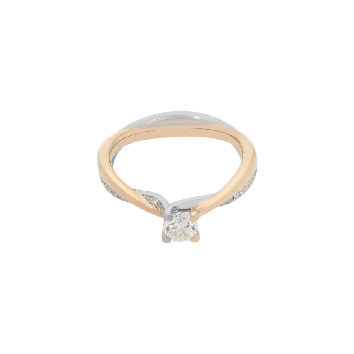 Anello solitario intrecciato in oro bianco e rosa con diamanti-1