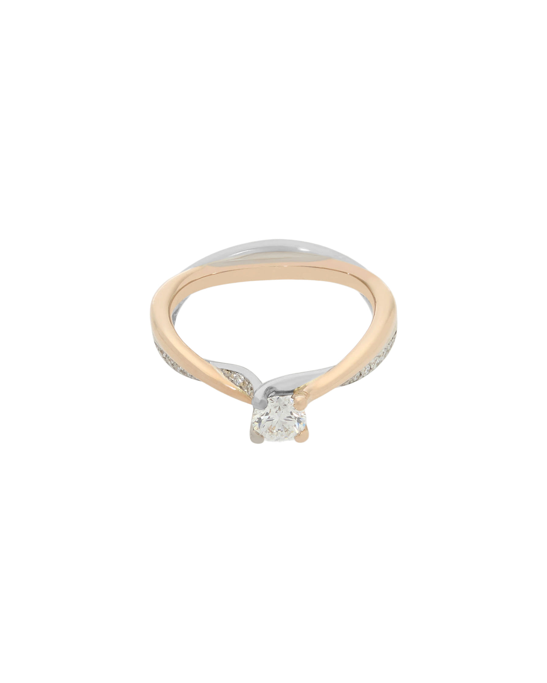 Anello solitario intrecciato in oro bianco e rosa con diamanti-1