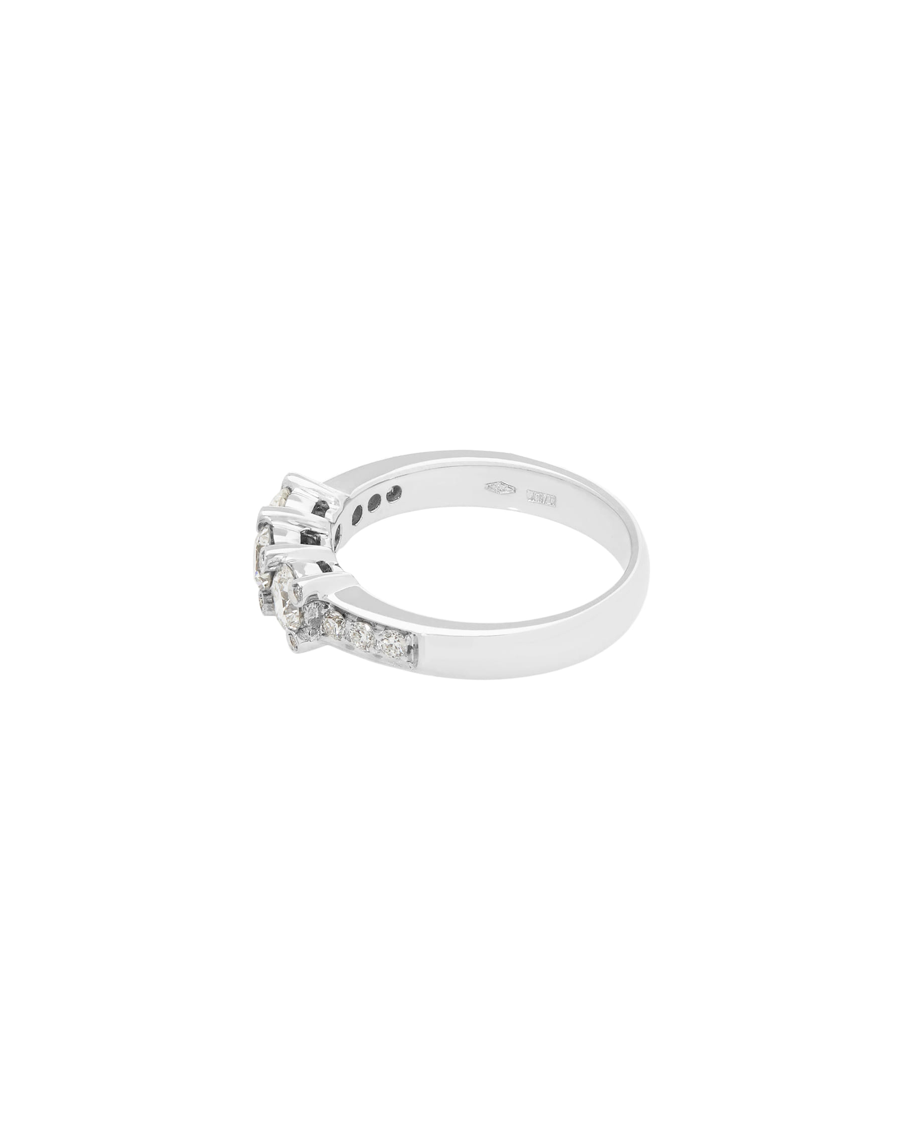 Anello trilogy in oro bianco con diamanti sul gambo-2