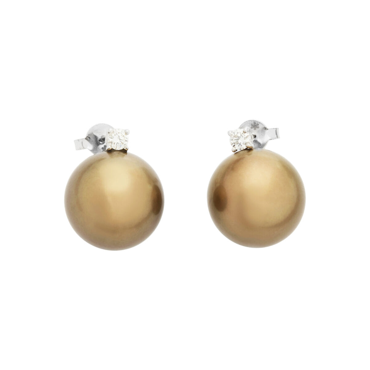 Orecchini in oro bianco con perle orangy brown e diamanti-1