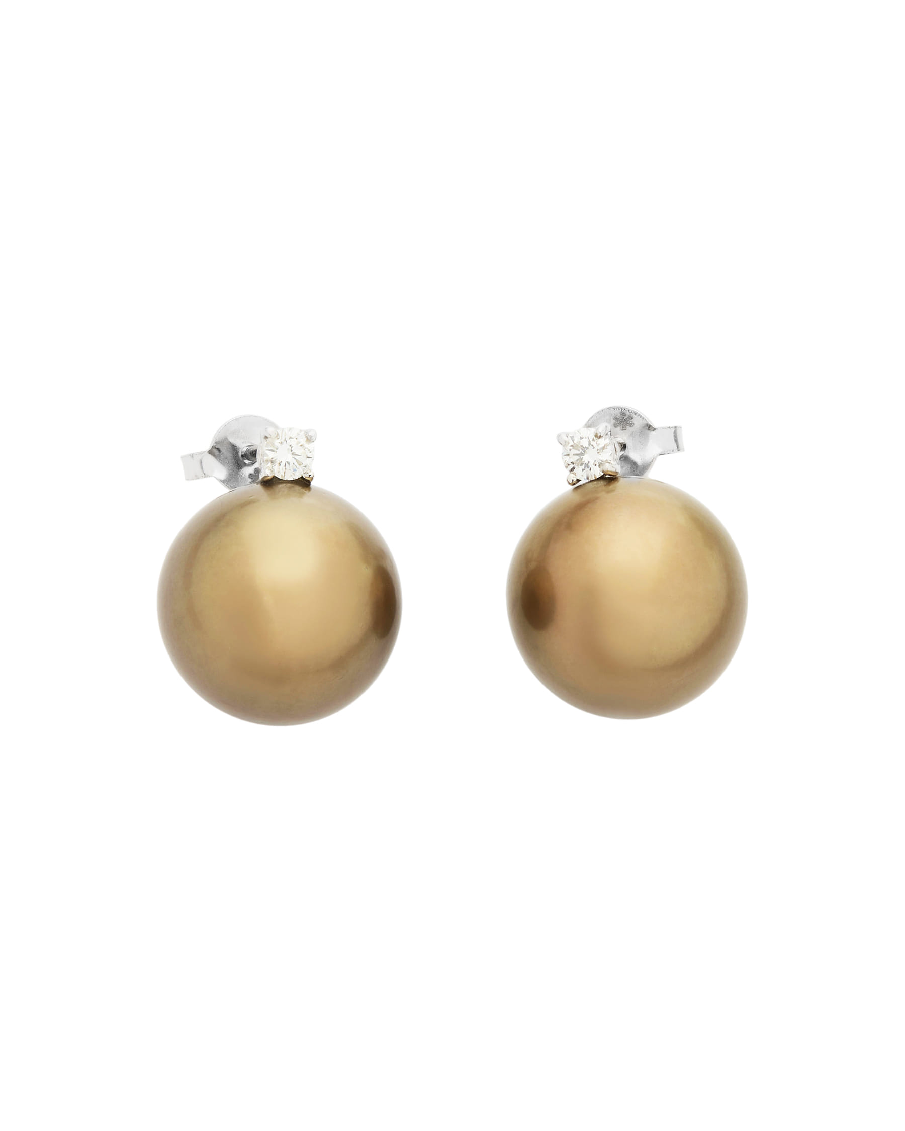 Orecchini in oro bianco con perle orangy brown e diamanti-1