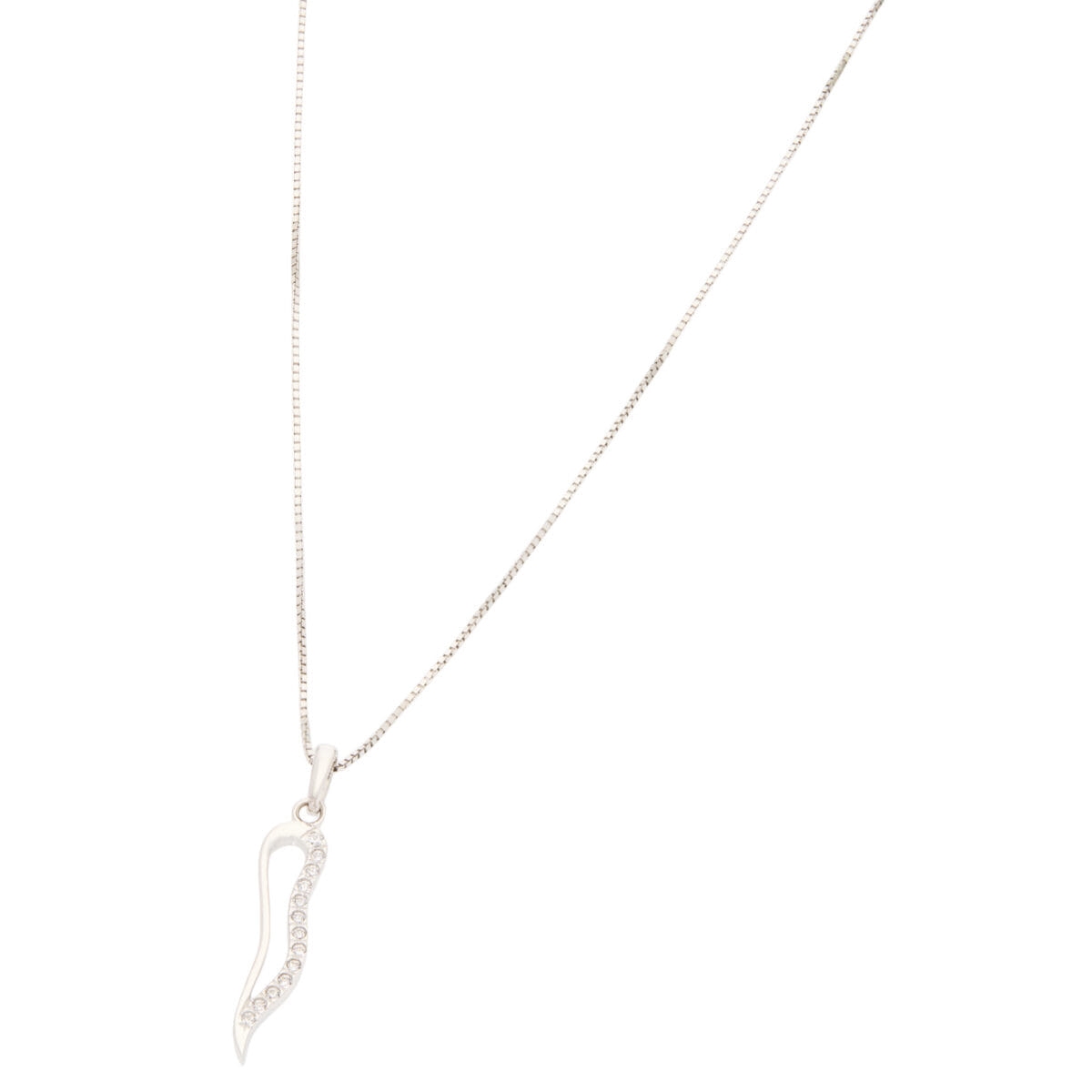 Catenina in oro bianco e ciondolo corno con cubic zirconia-1