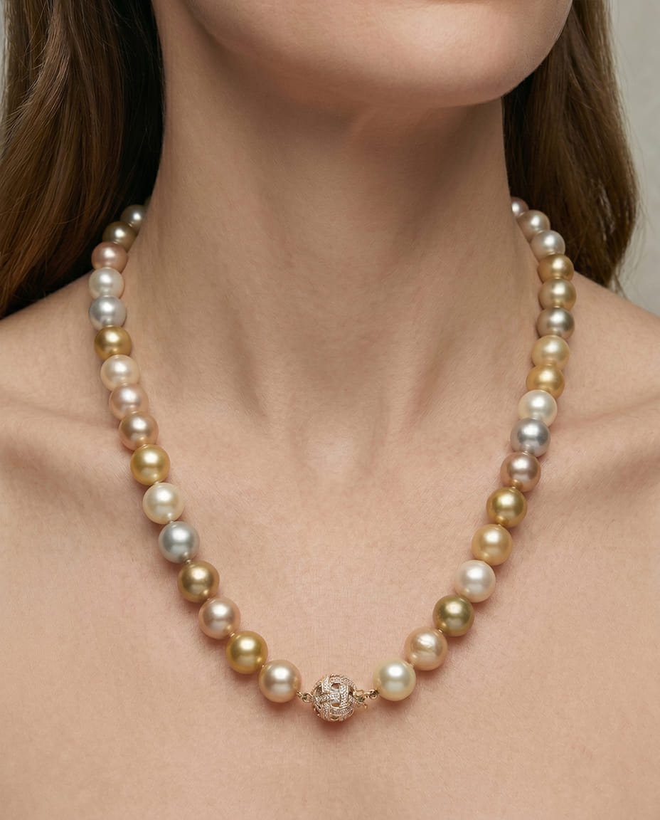 Collana di perle colorate 11 mm con chiusura in oro rosa e diamanti-4