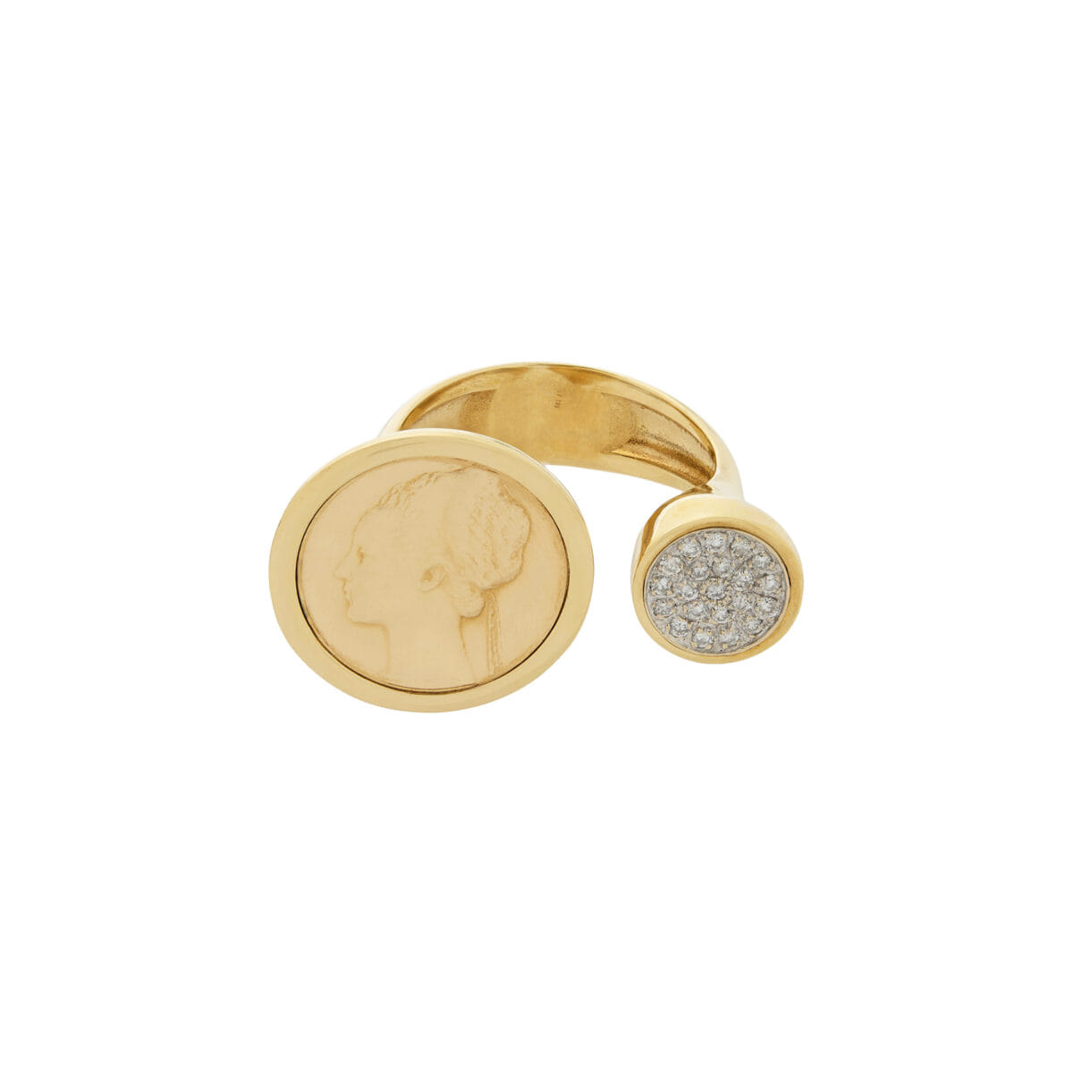 Anello contrarié l.500 in oro giallo e bianco con pavé di diamanti-1