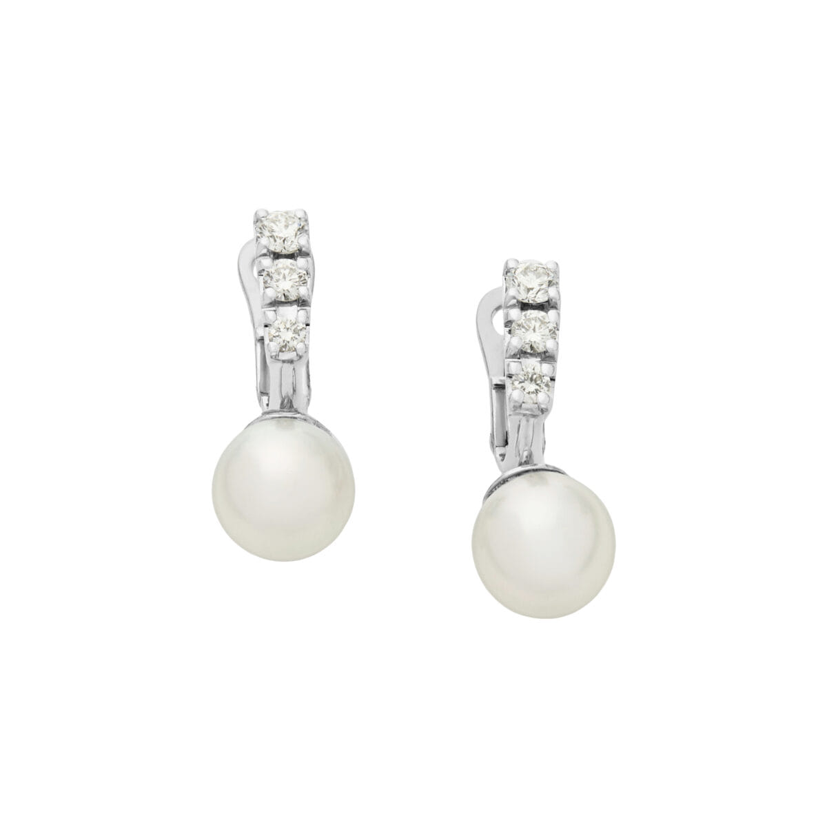 Orecchini salvini in oro bianco con diamanti e perle-1
