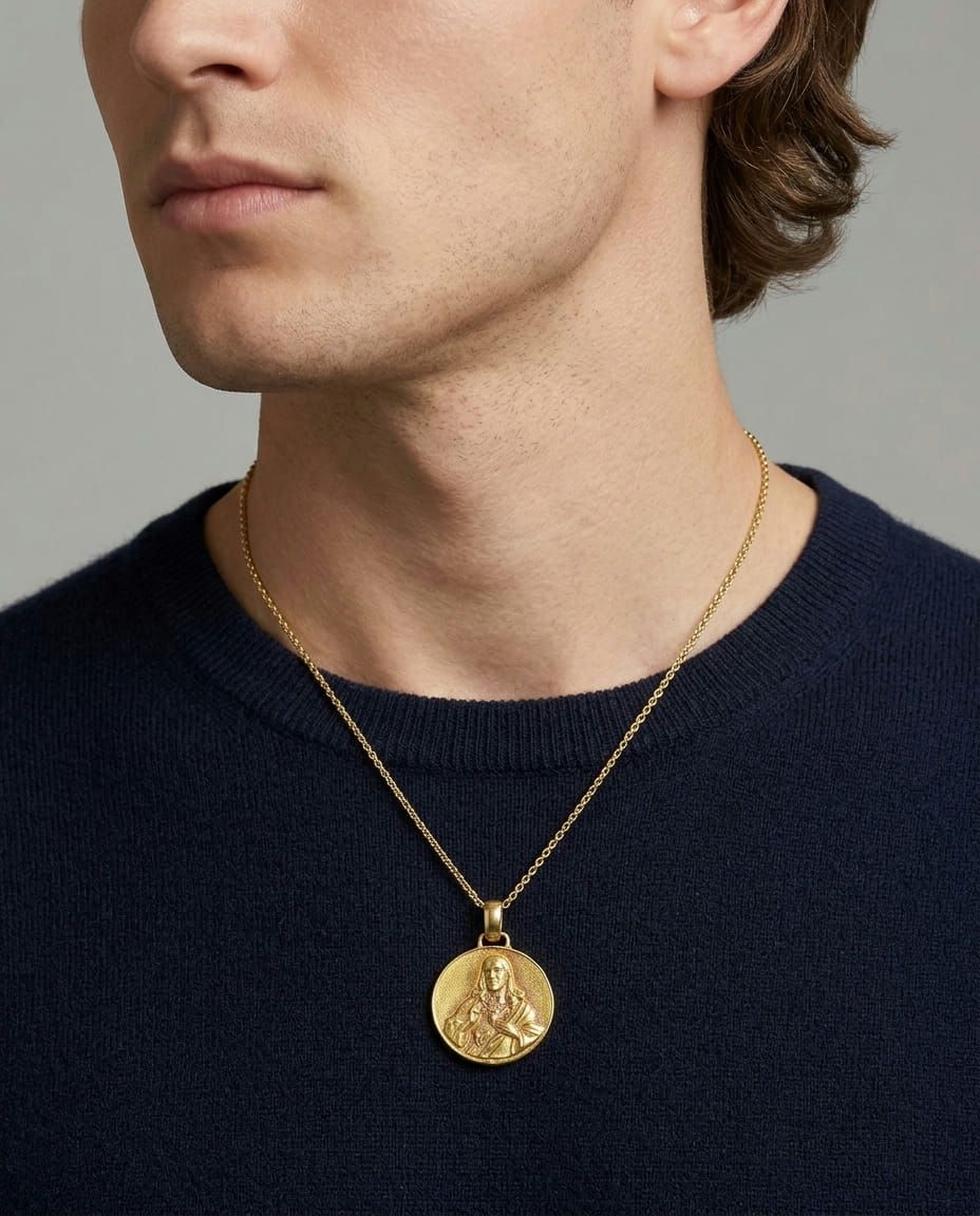 Ciondolo cazzanica in oro giallo con cristo e madonna-3