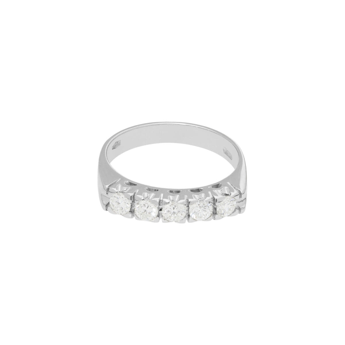 Anello veretta in oro bianco con 5 diamanti-1
