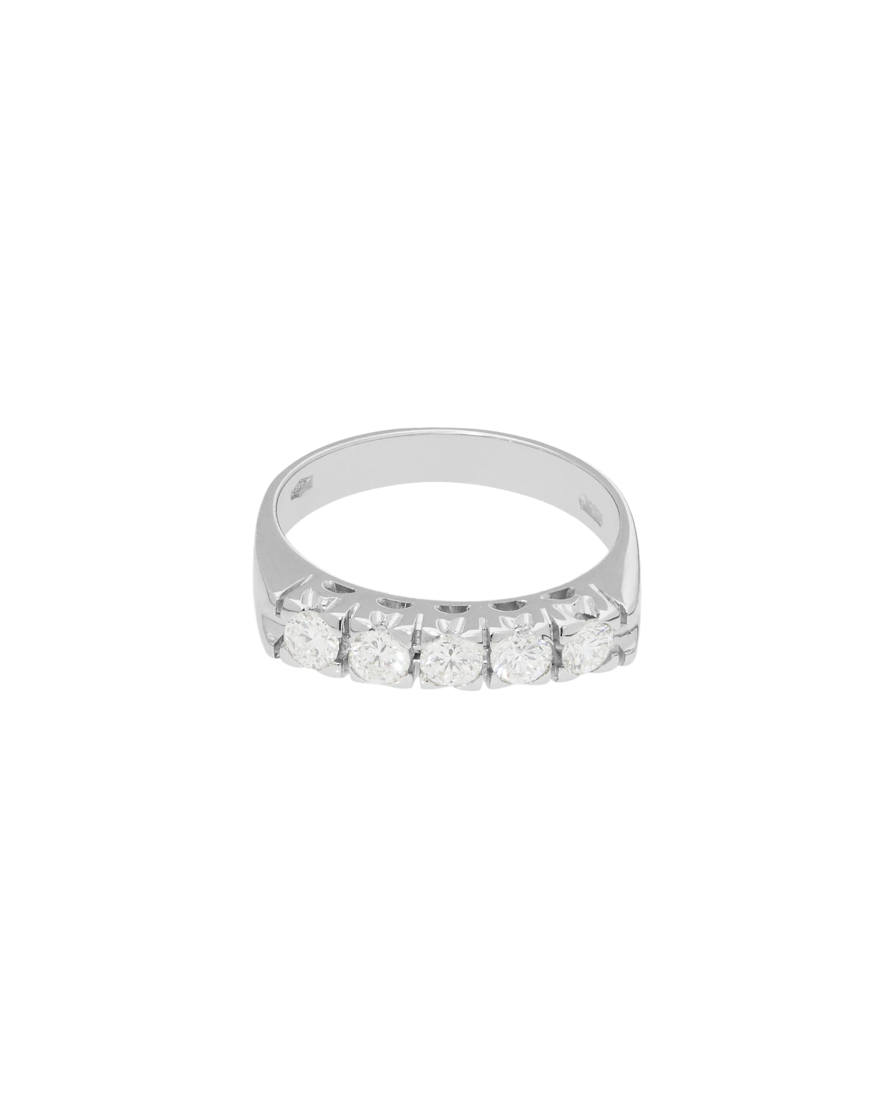 Anello veretta in oro bianco con 5 diamanti-1
