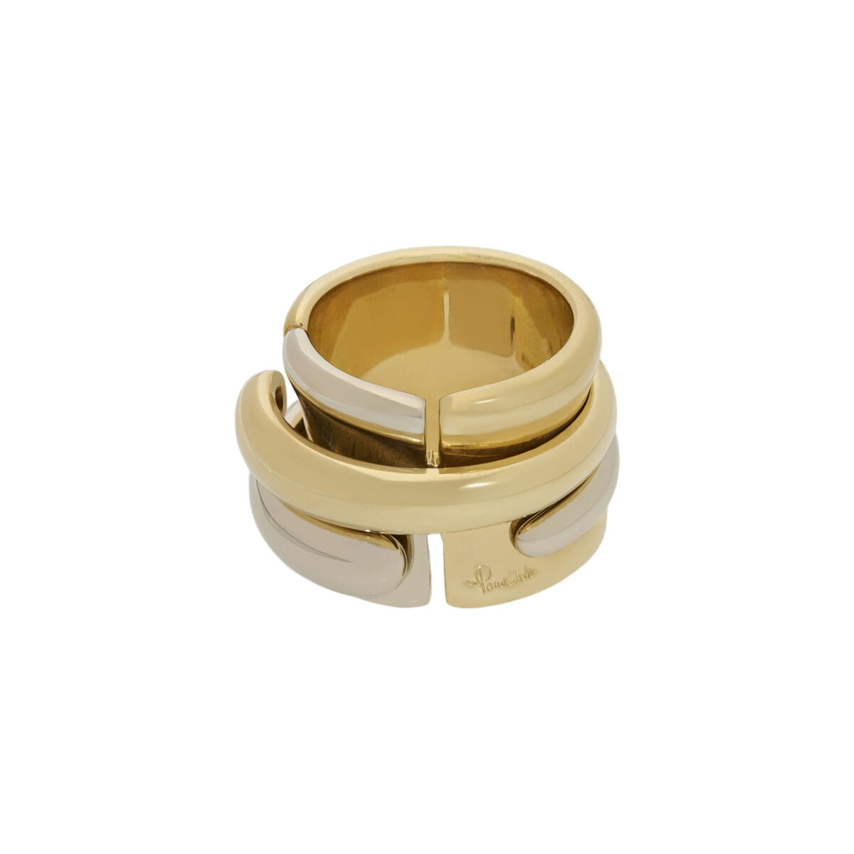 Anello pomellato tubolare in oro bianco e giallo-1