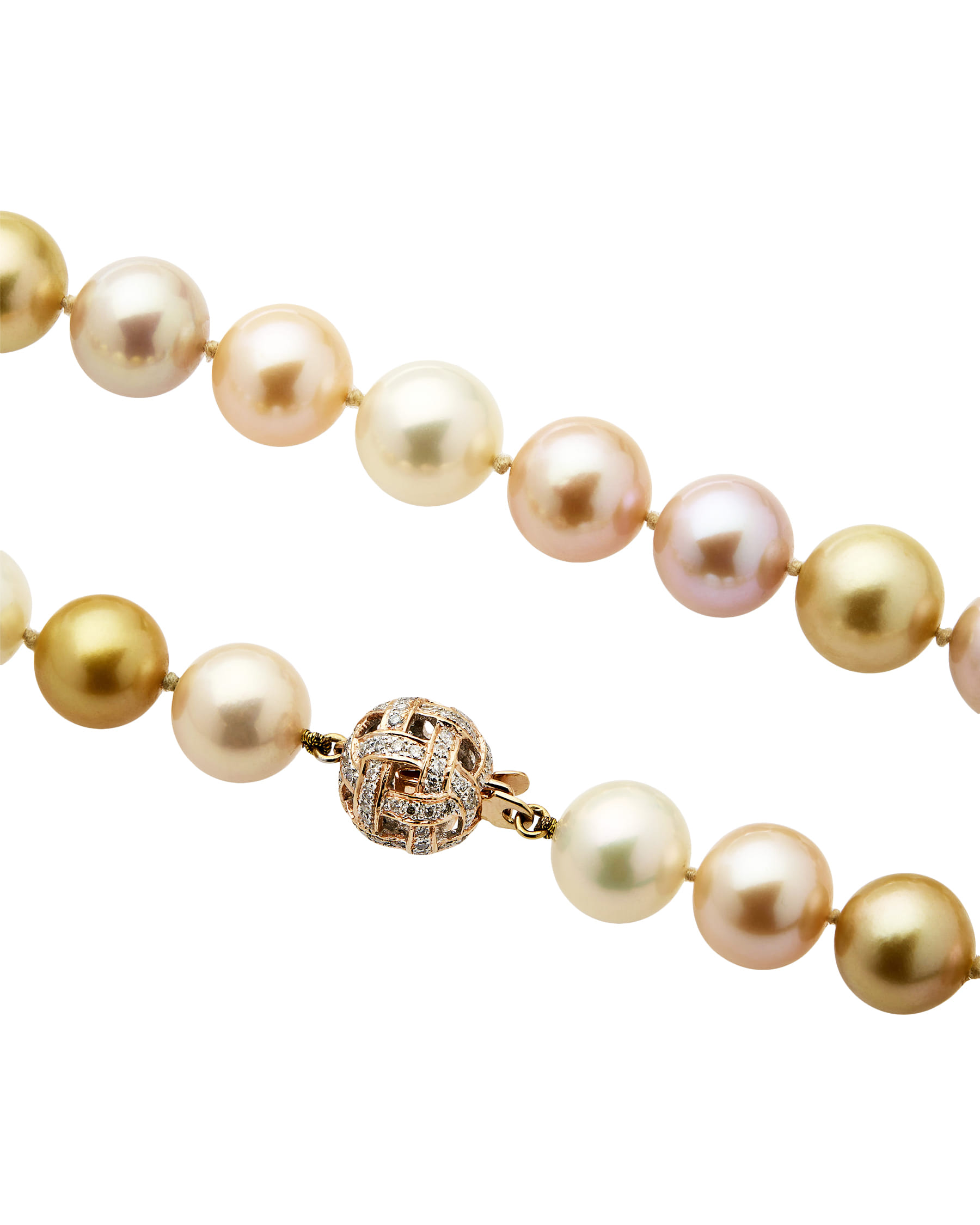 Collana di perle colorate 11 mm con chiusura in oro rosa e diamanti-2