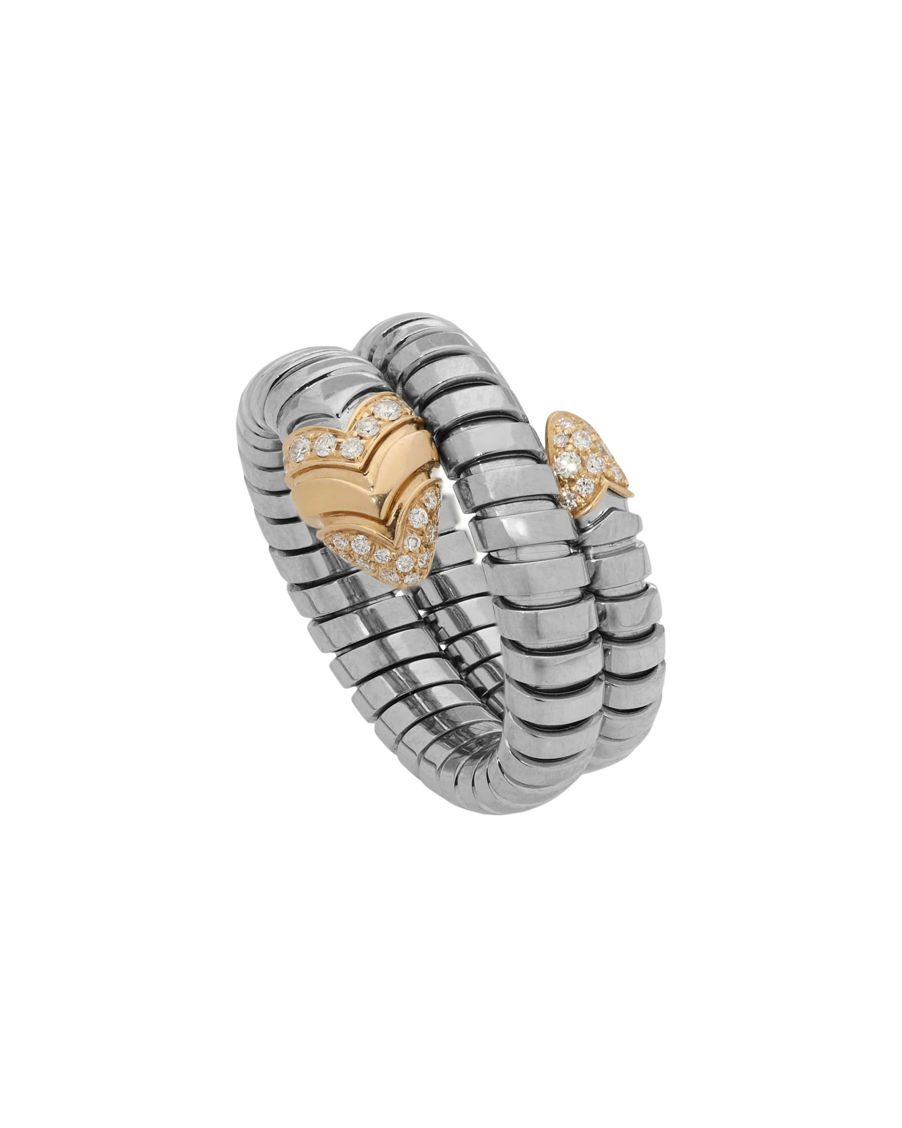 Anello bulgari tubogas serpenti in acciaio e oro rosa con diamanti-2
