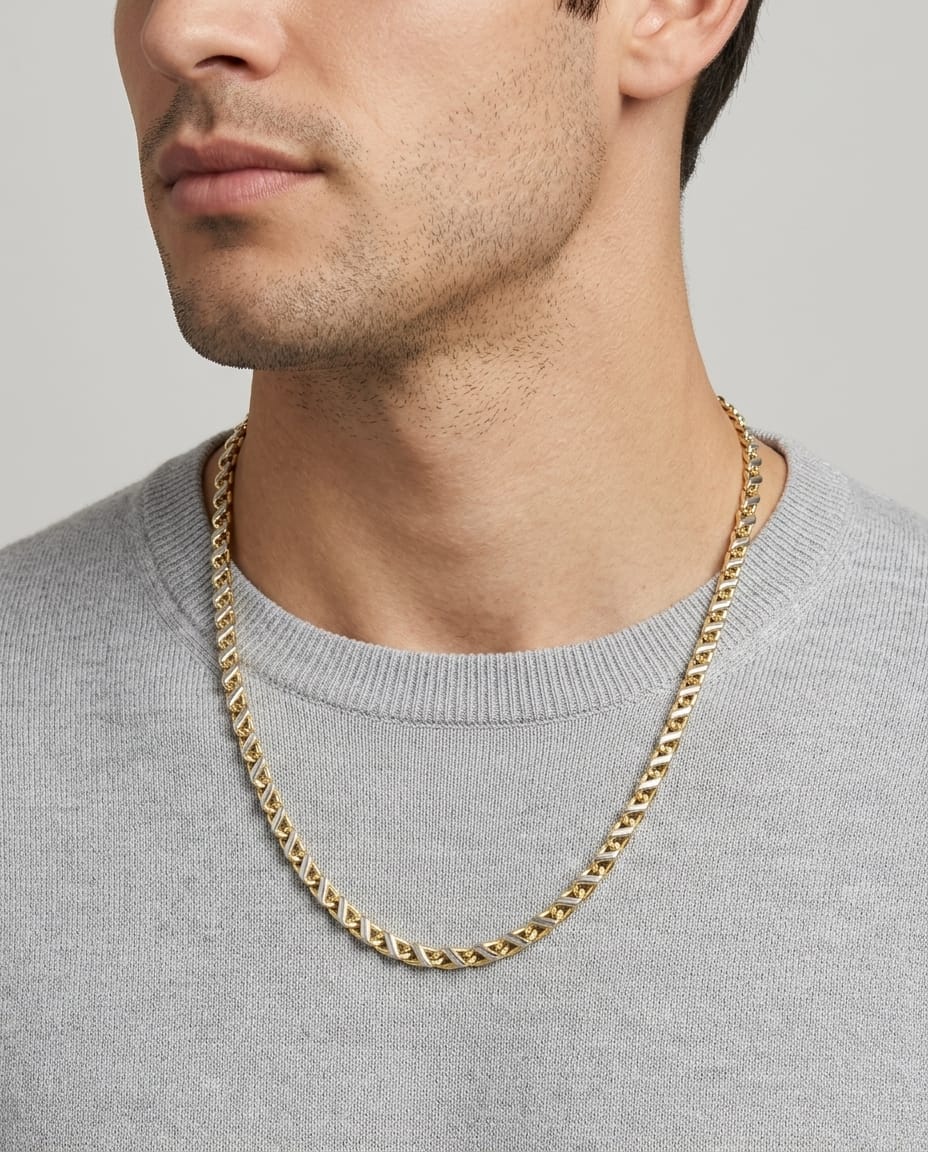 Collana con maglia in oro giallo e bianco-3