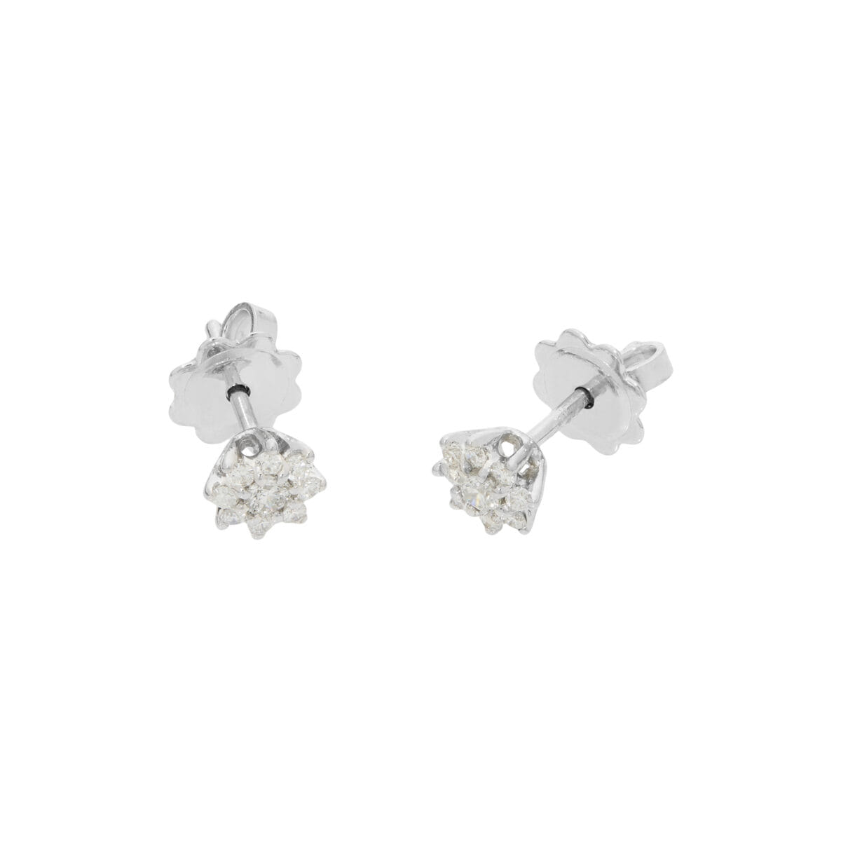 Orecchini punto luce fiore in oro bianco con diamanti-1