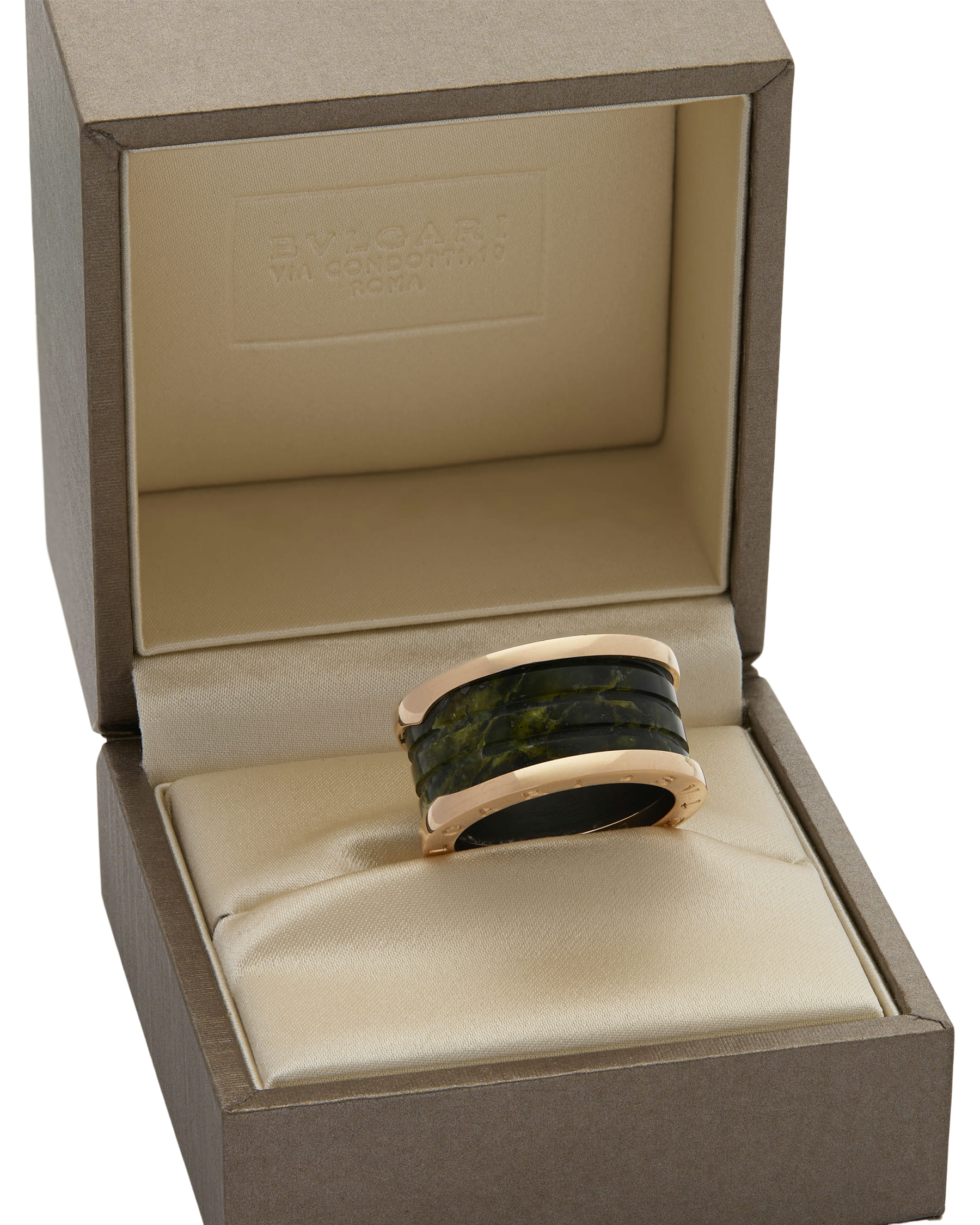 Anello bulgari b.zero1 4 fasce in oro rosa e marmo verde-3