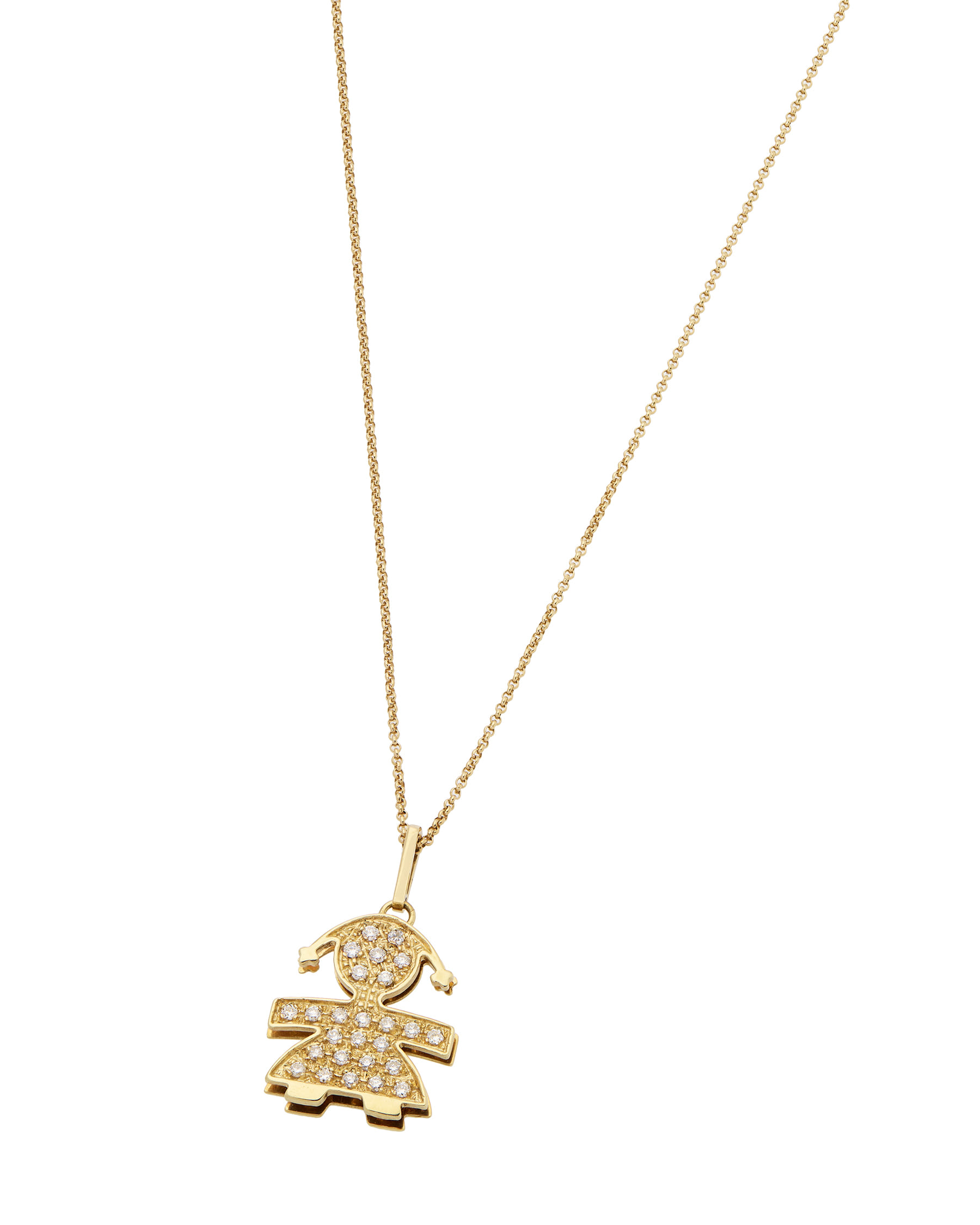 Catenina in oro giallo e ciondolo bimba con diamanti-1