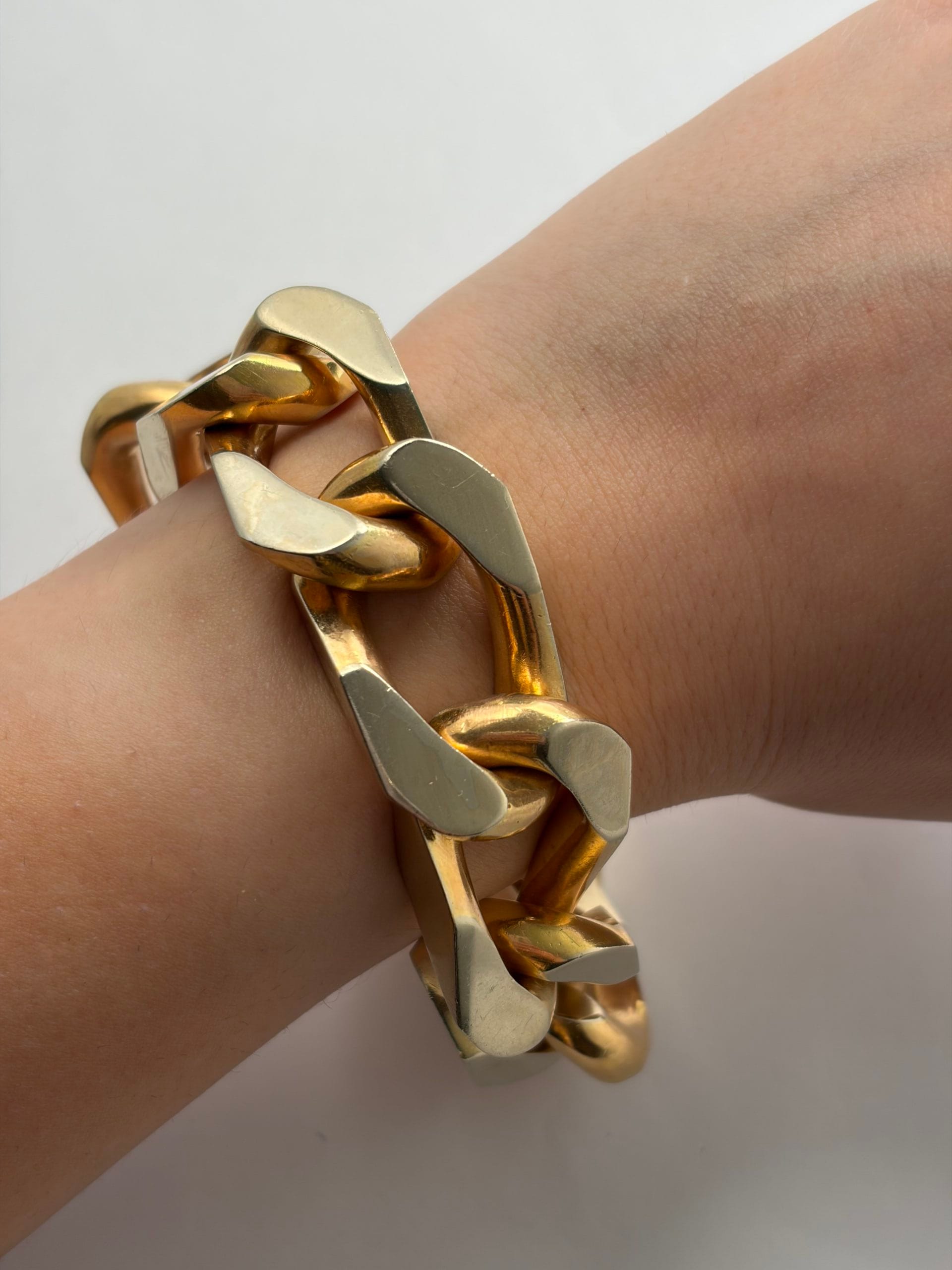 Bracciale groumette big in oro giallo e bianco satinato-3