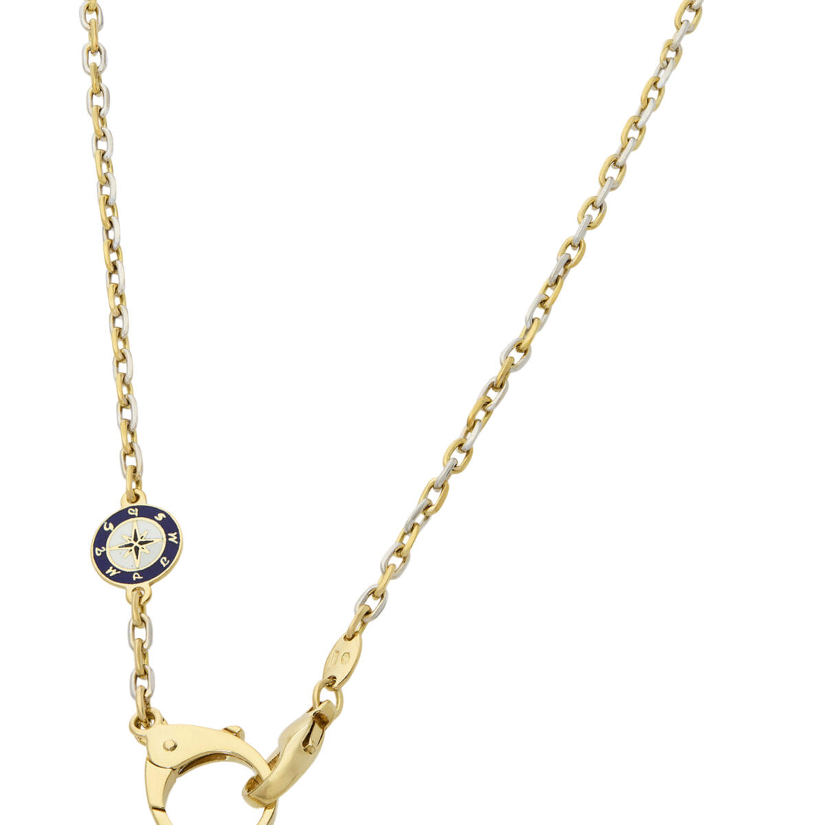 Collana maglia catena in oro giallo e bianco con rosa dei venti smaltata-1