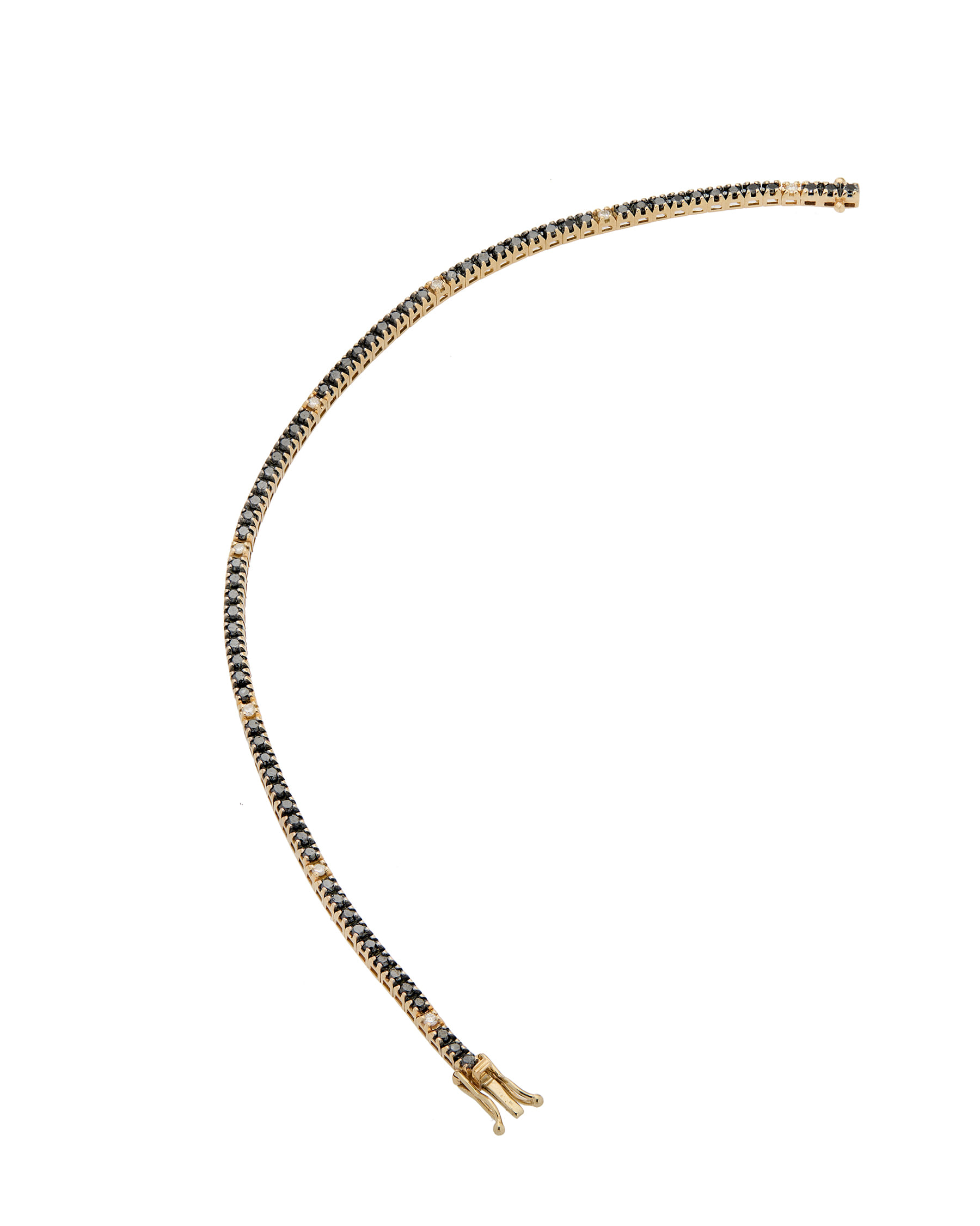 Bracciale tennis in oro giallo con diamanti neri e bianchi-2