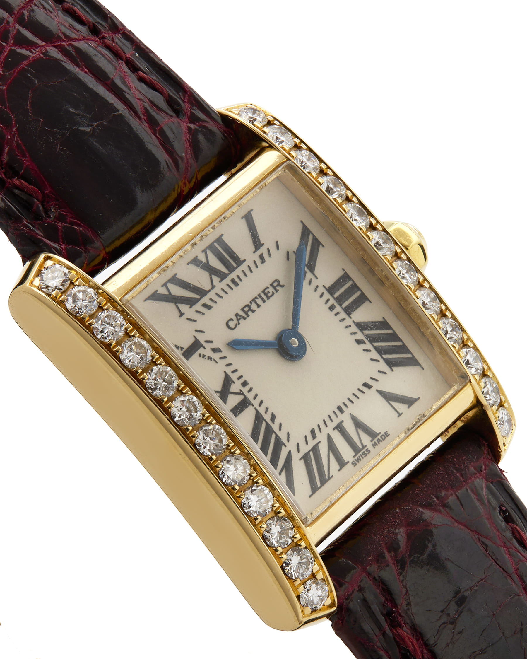 Cartier tank française ref 2385 yellow gold diamond bezel-2