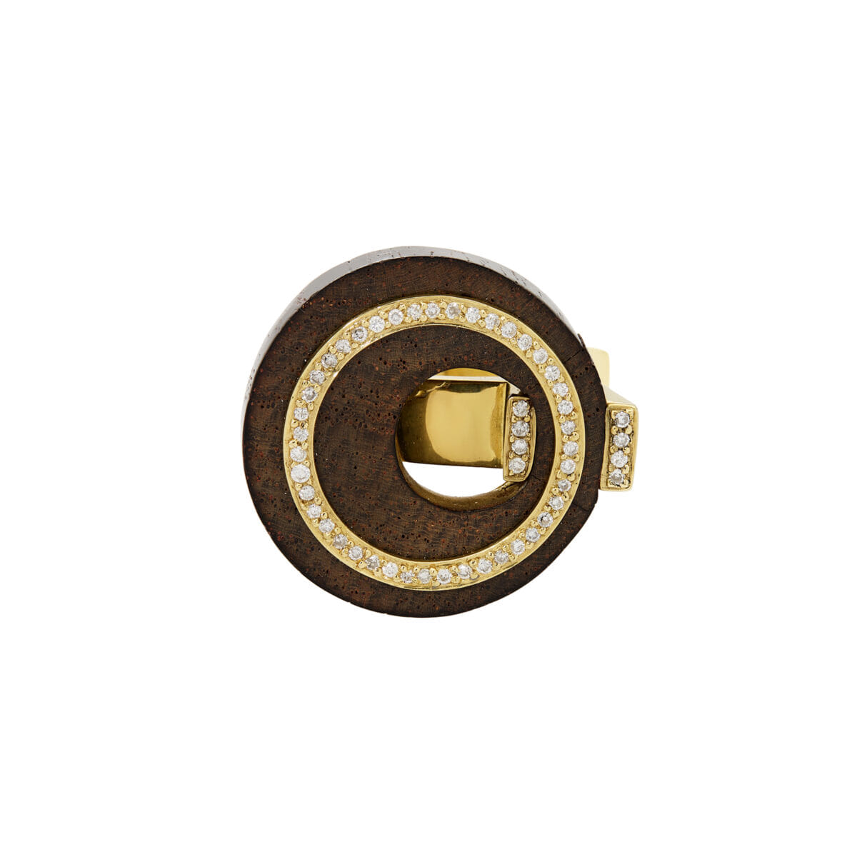 Anello di design in legno, oro giallo e diamanti-1