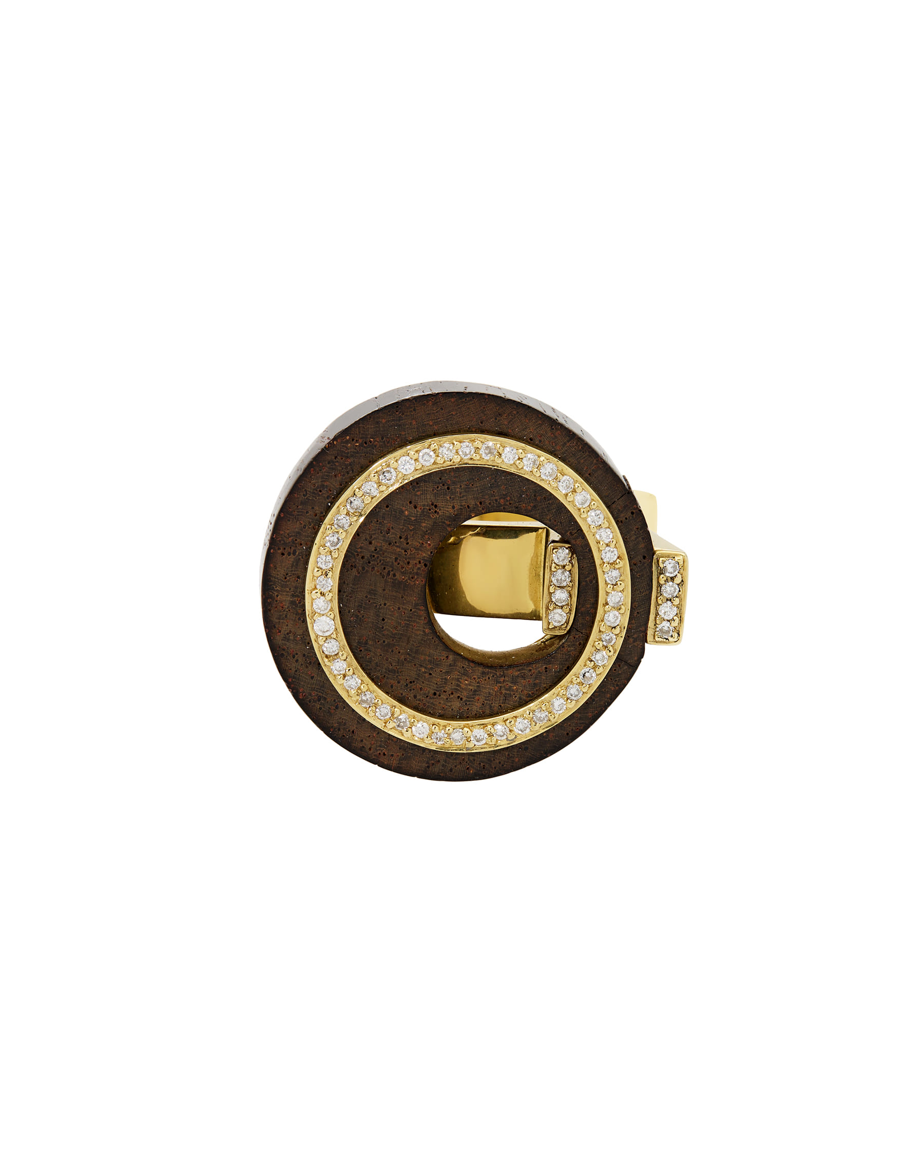 Anello di design in legno, oro giallo e diamanti-1