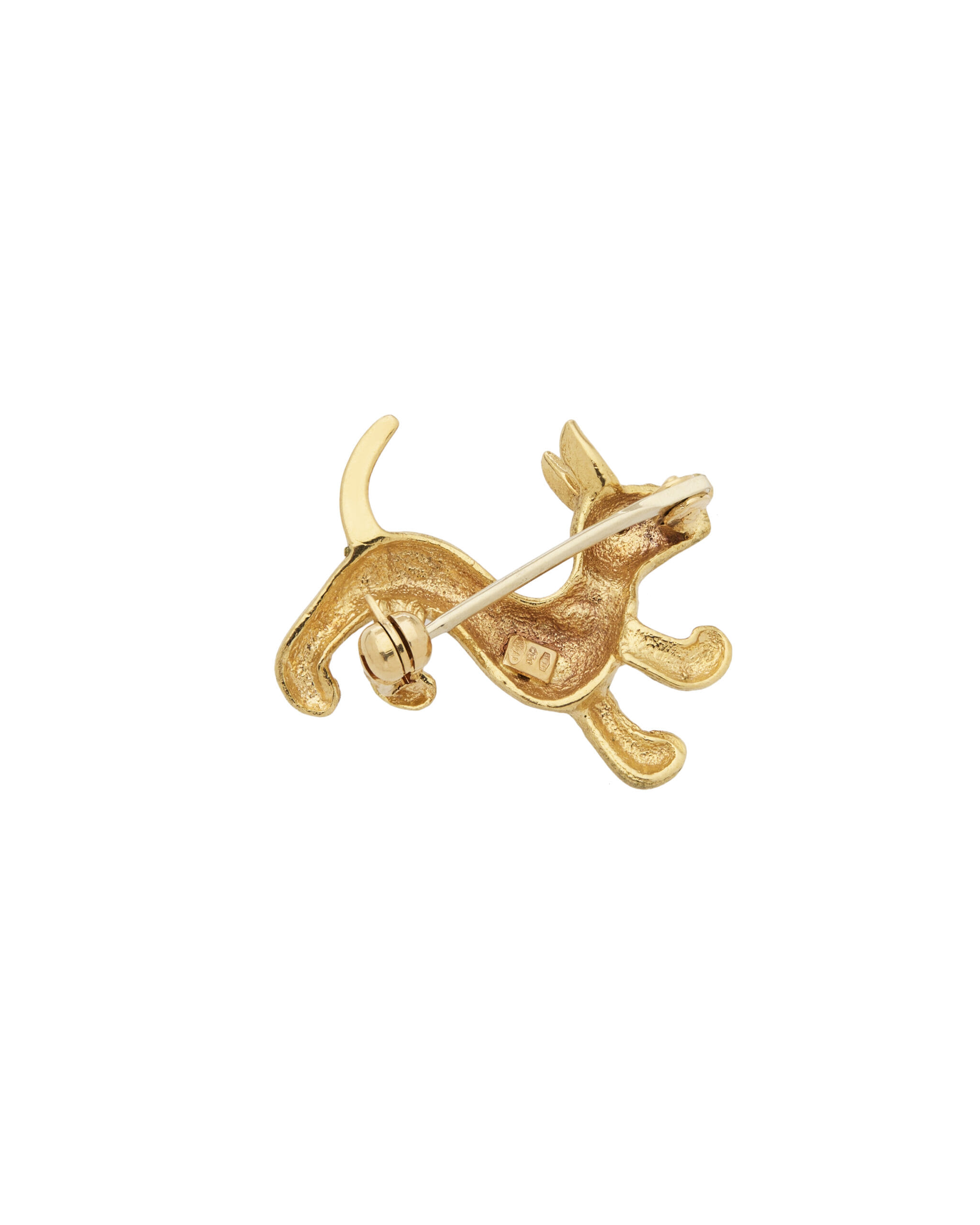 Spilla vintage cucciolo in oro giallo satinato con rubino-2