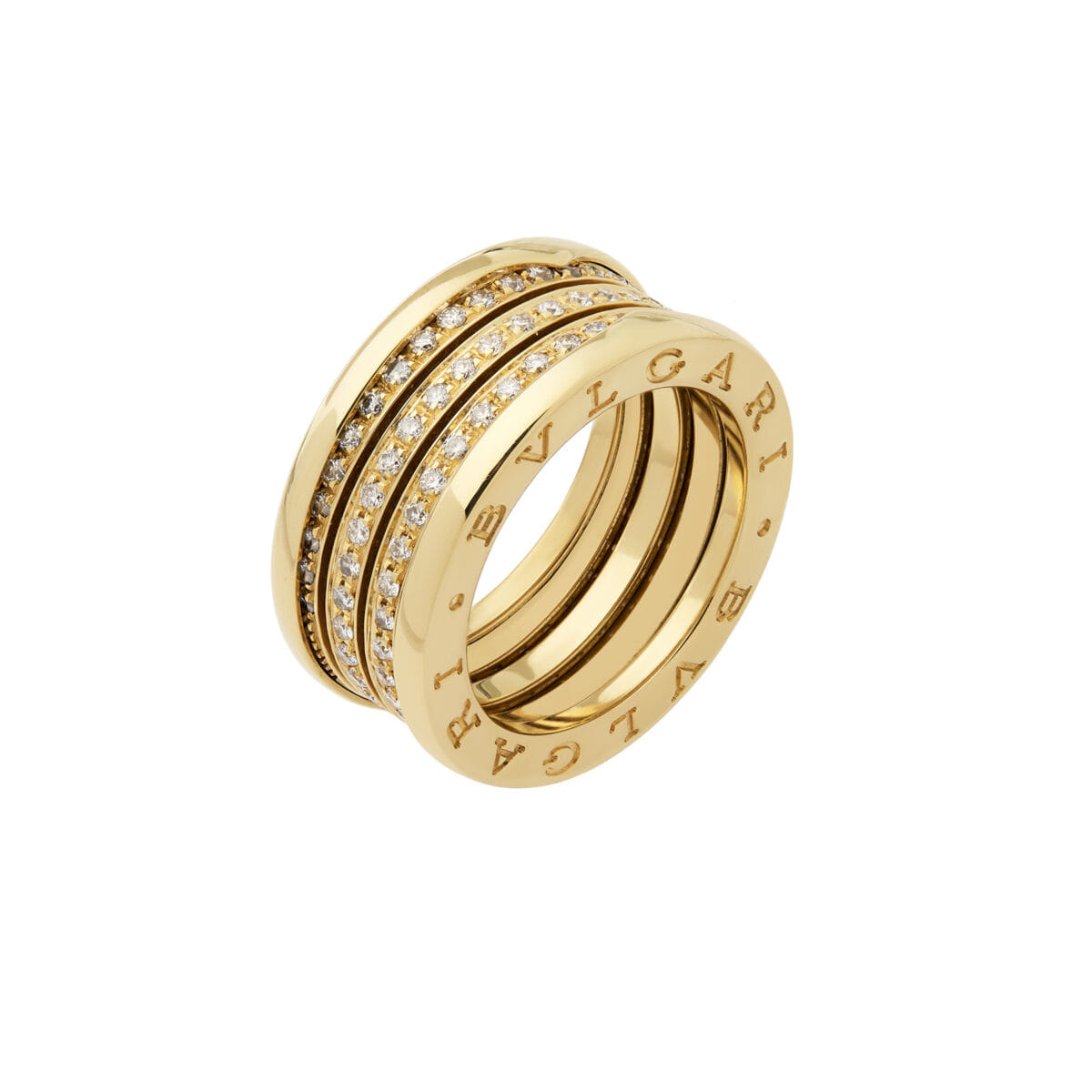 Anello bulgari b.zero1 4 fasce in oro giallo con diamanti-1
