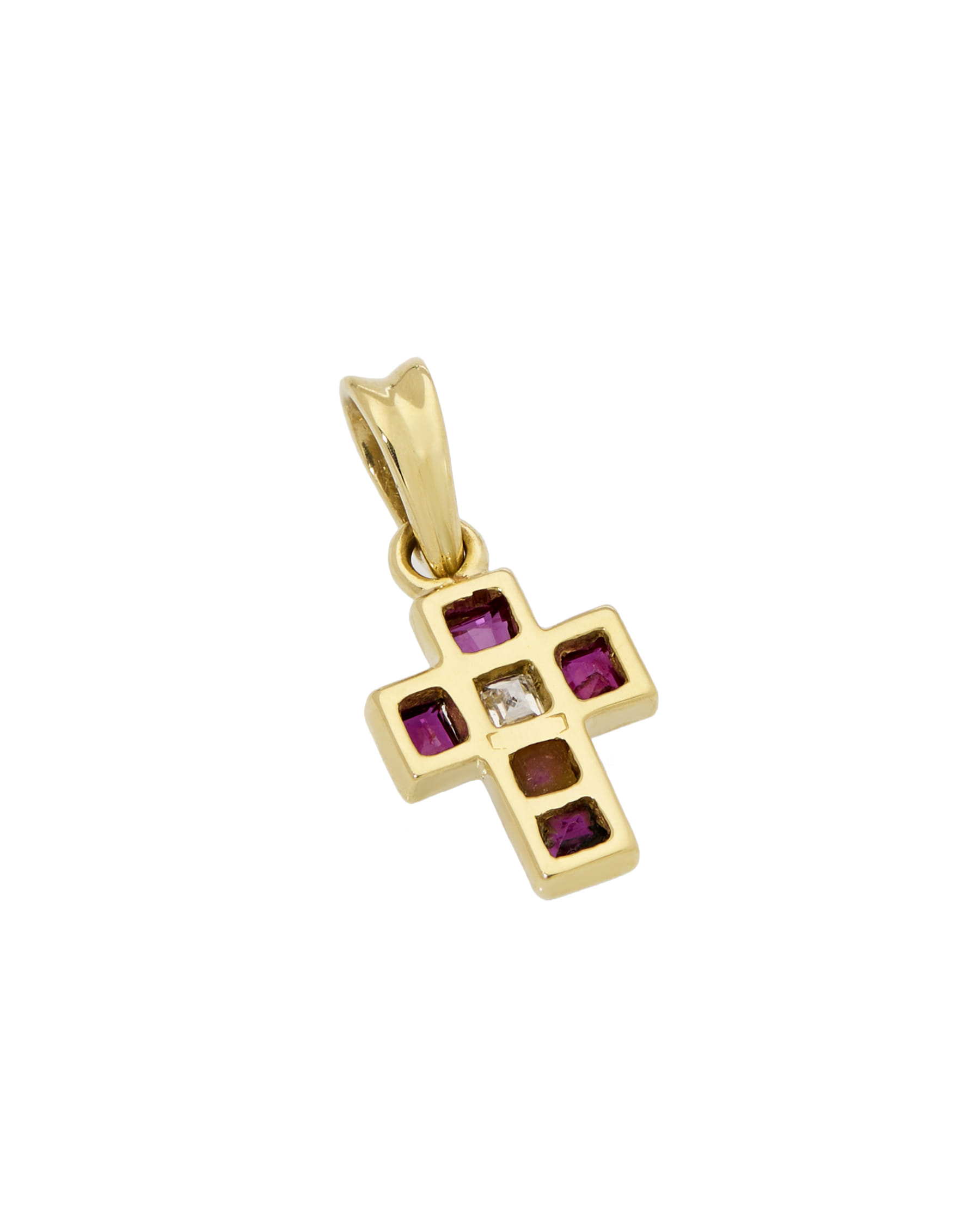Ciondolo crocetta in oro giallo con rubini e diamante-2